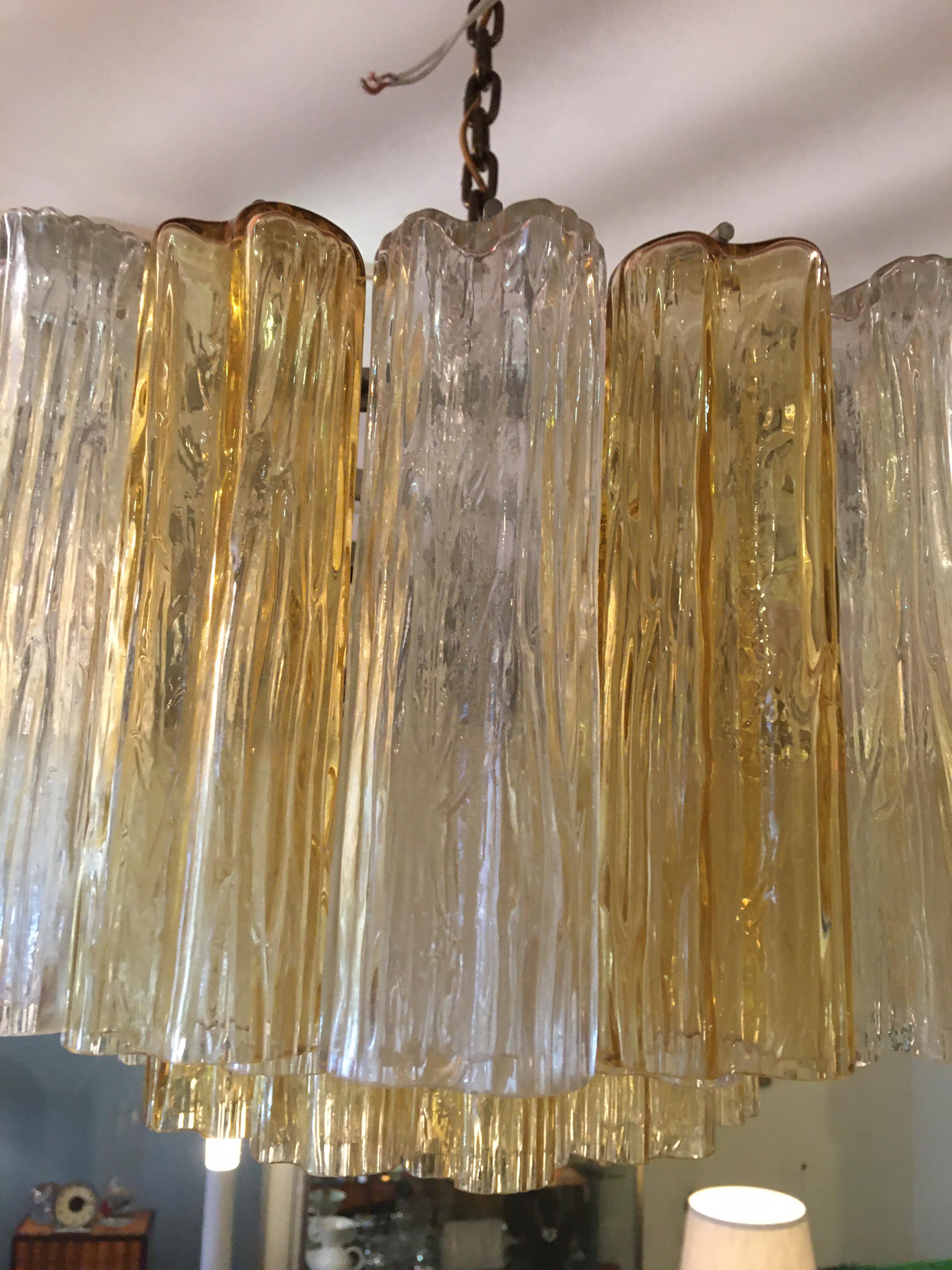 Venini Tonchi 3-Tier Amber and Clear Chandelier In Good Condition In Philadelphia, PA