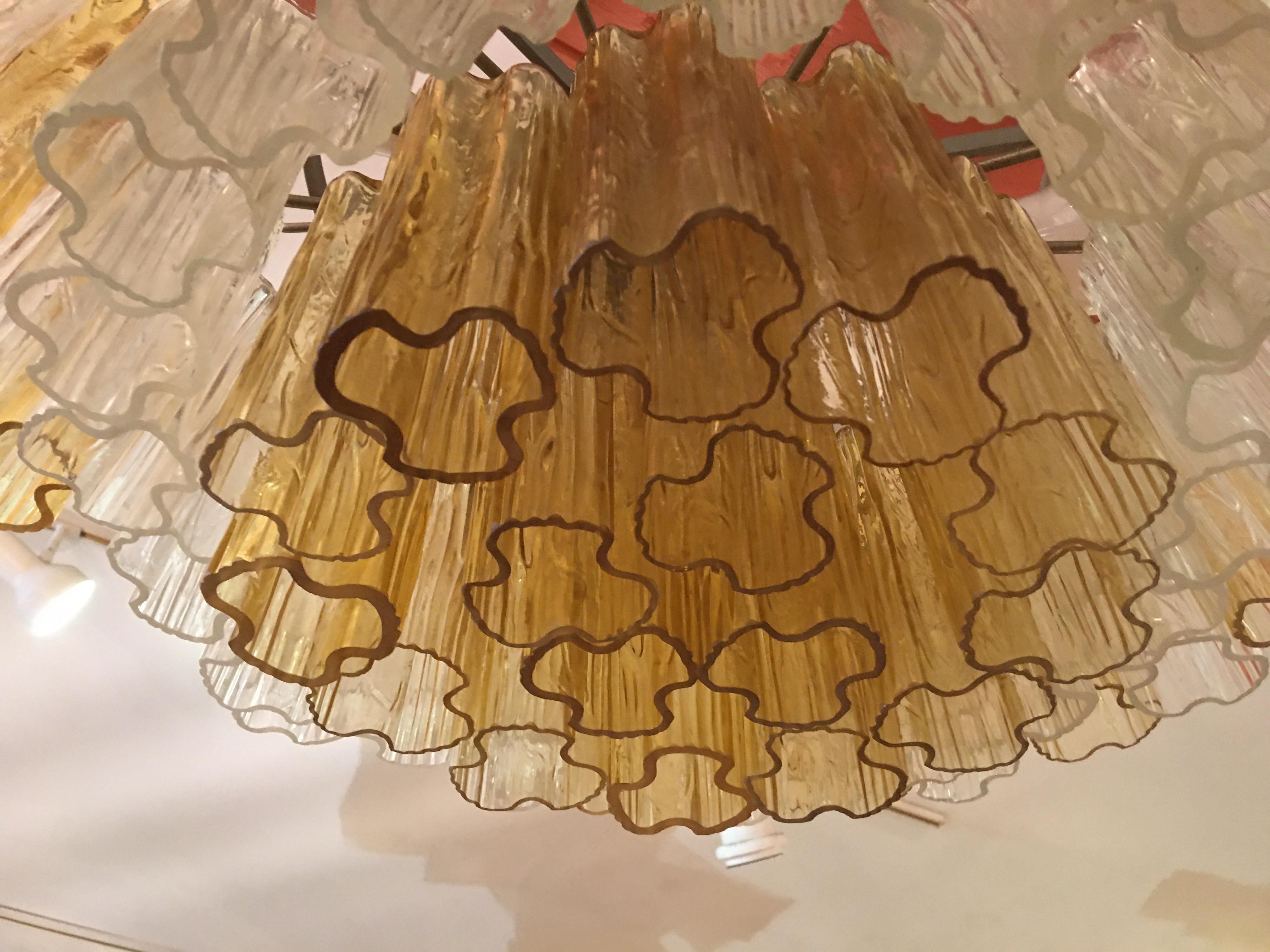 Mid-20th Century Venini Tonchi 3-Tier Amber and Clear Chandelier