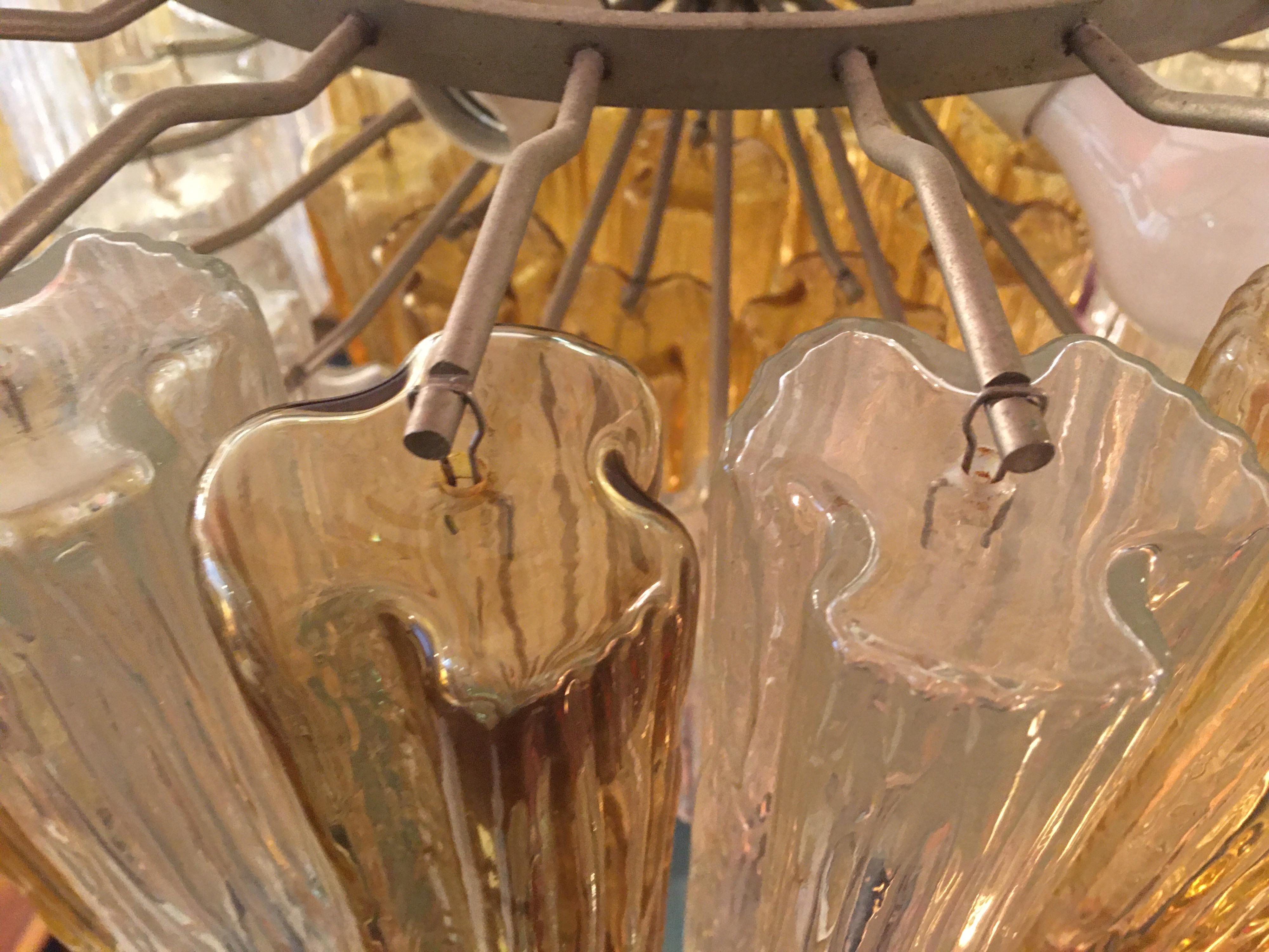 Venini Tonchi 3-Tier Amber and Clear Chandelier 1