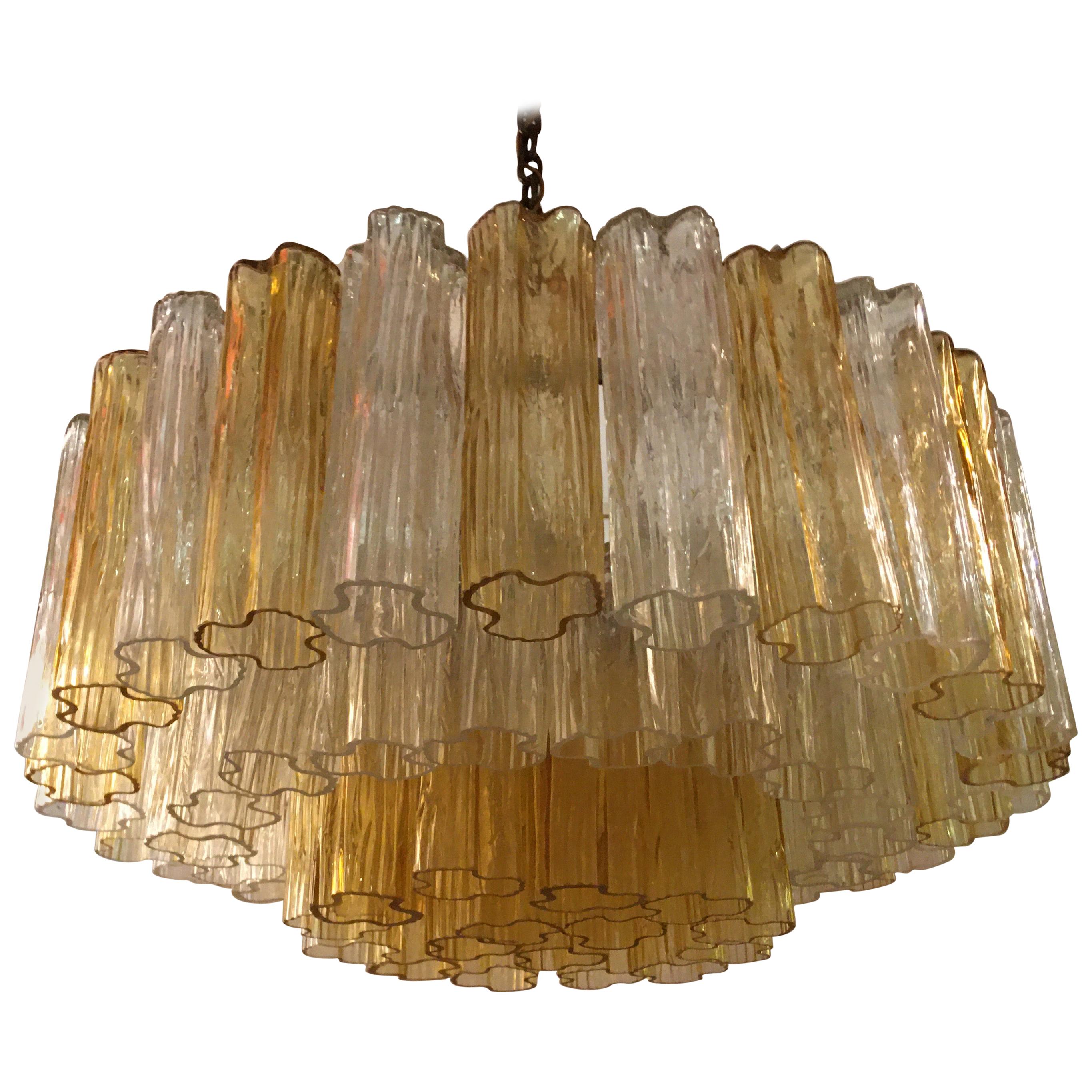 Venini Tonchi 3-Tier Amber and Clear Chandelier