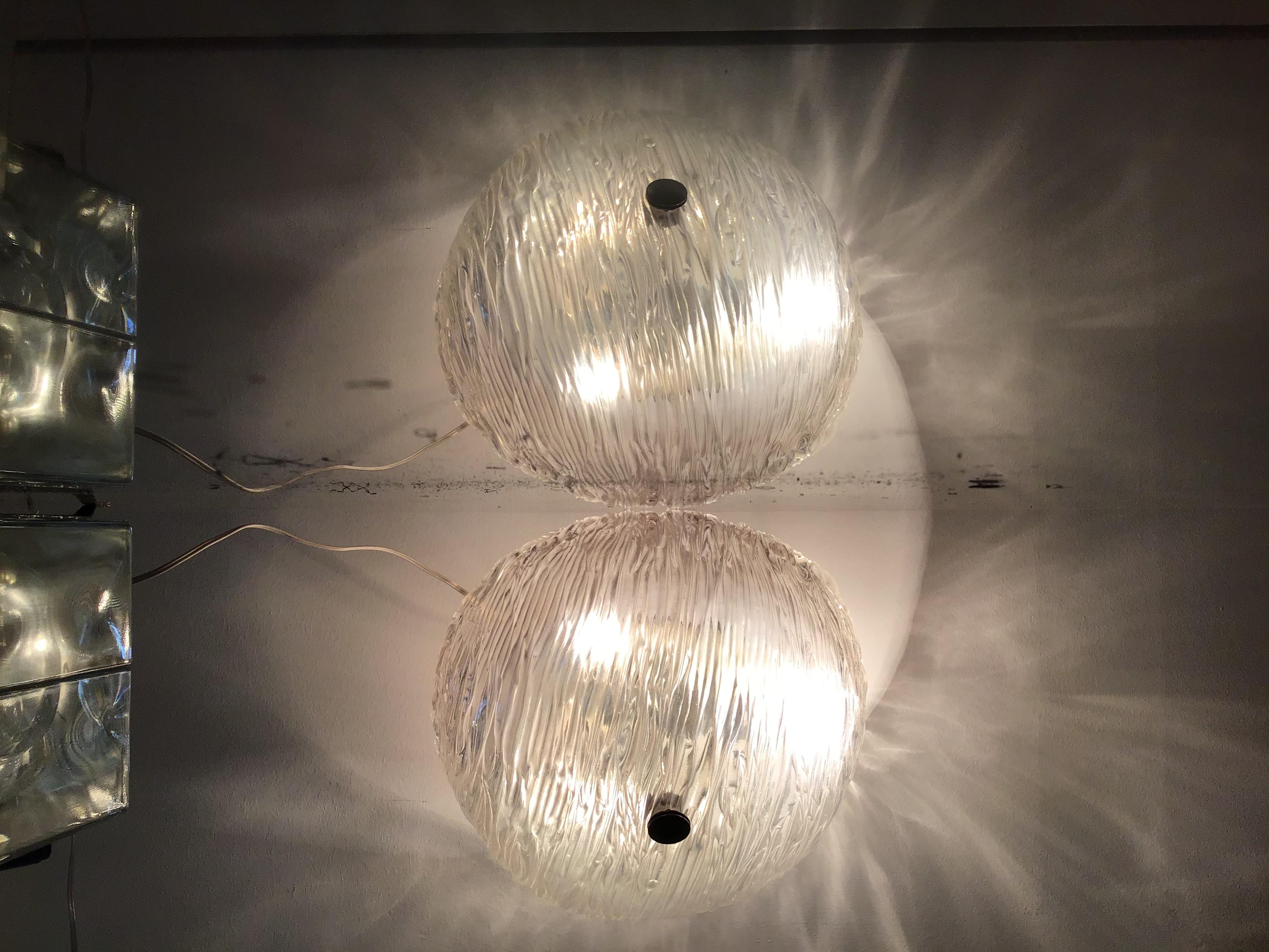 Plafonnier/enceinte Venini Toni Zuccheri Verre de Murano, laiton, 1950, Italie.