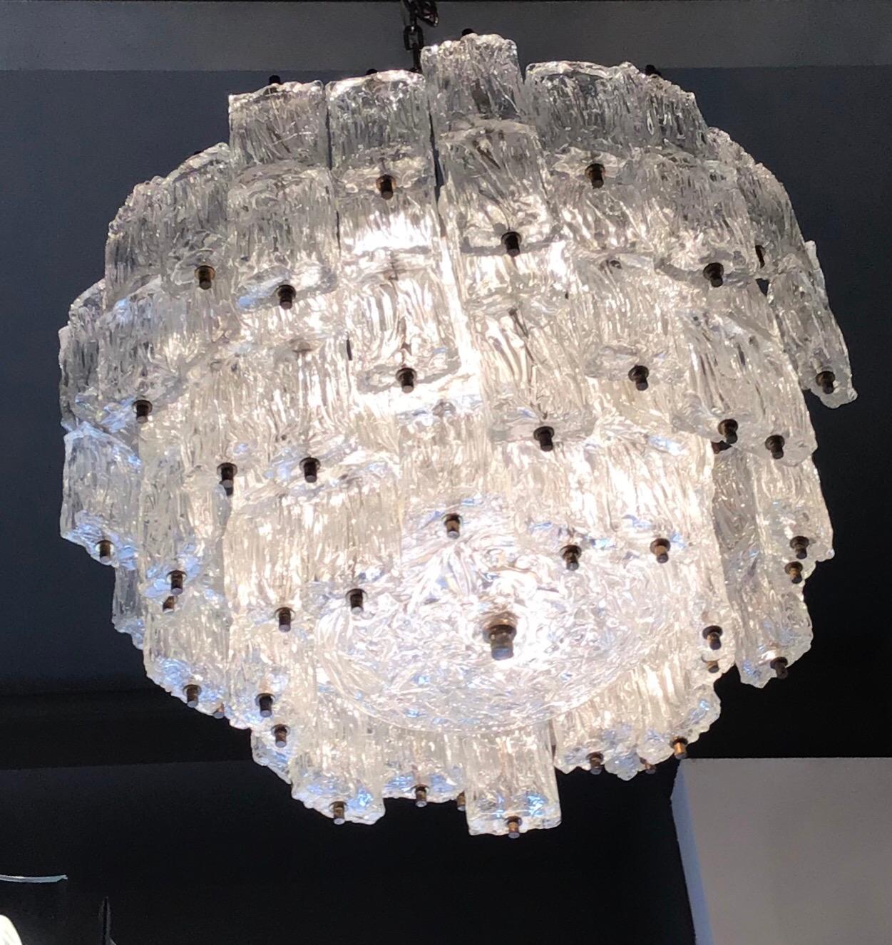 Venini Toni Zuccheri Chandelier Murano Glass Brass 1950 Italy For Sale 4