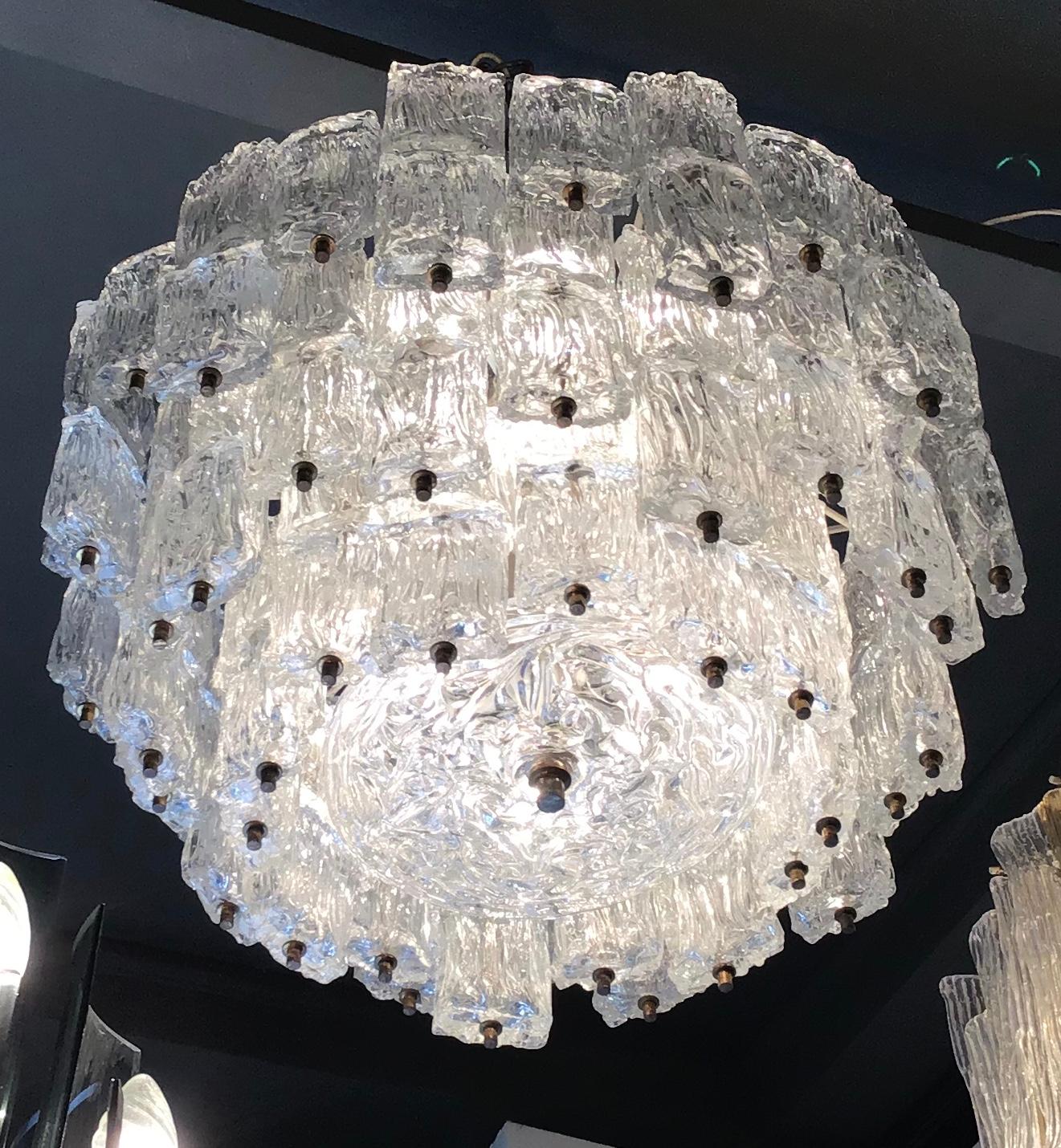Venini Toni Zuccheri Chandelier Murano Glass Brass 1950 Italy For Sale 6