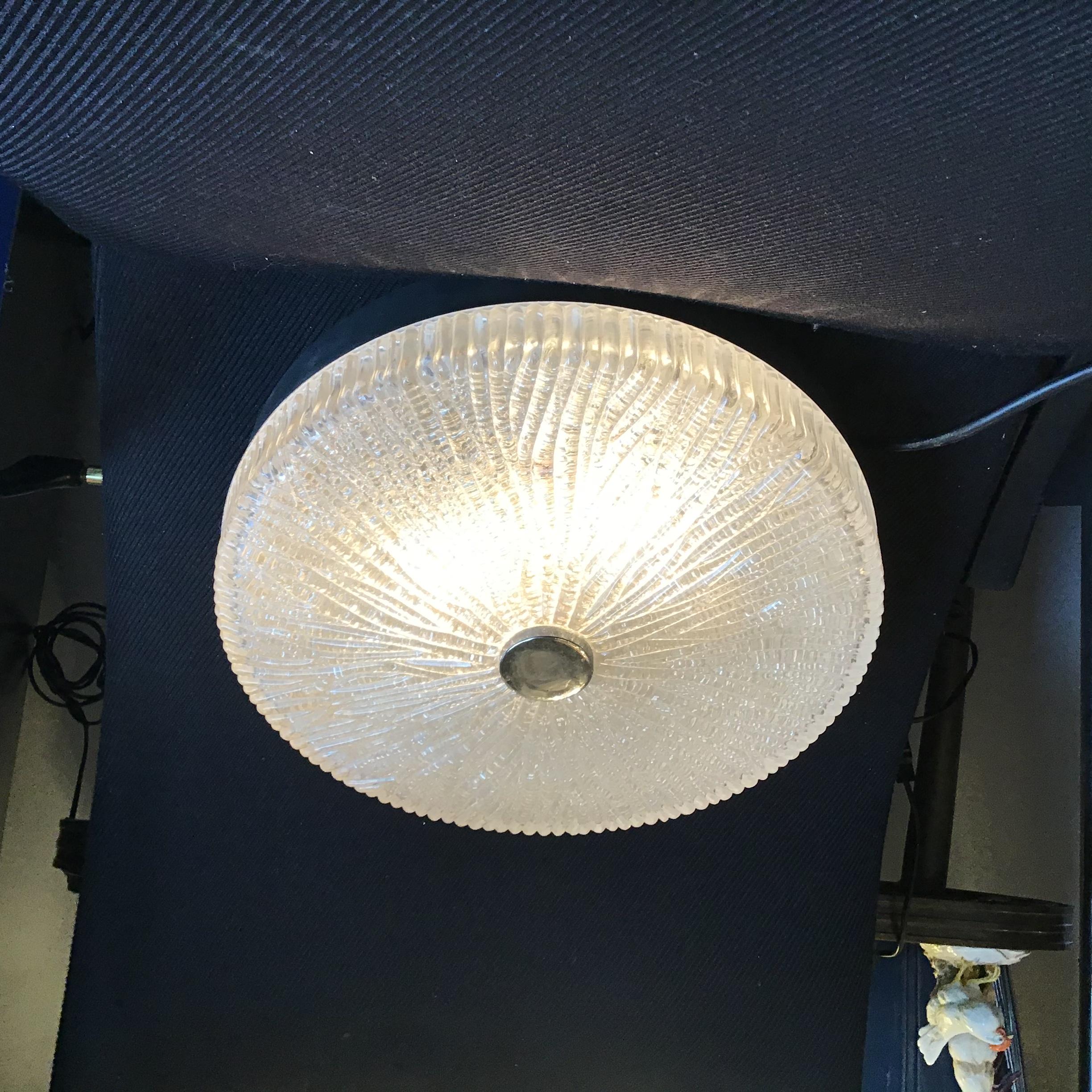 VENINI Toni Zuccheri Ceiling Lamp/Appliques Murano Glass Metal Crome 1950 Italy For Sale 1
