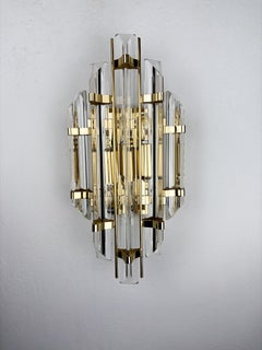 Venini Triedi Cut Glass Wall Sconce, Italy, circa 1970s