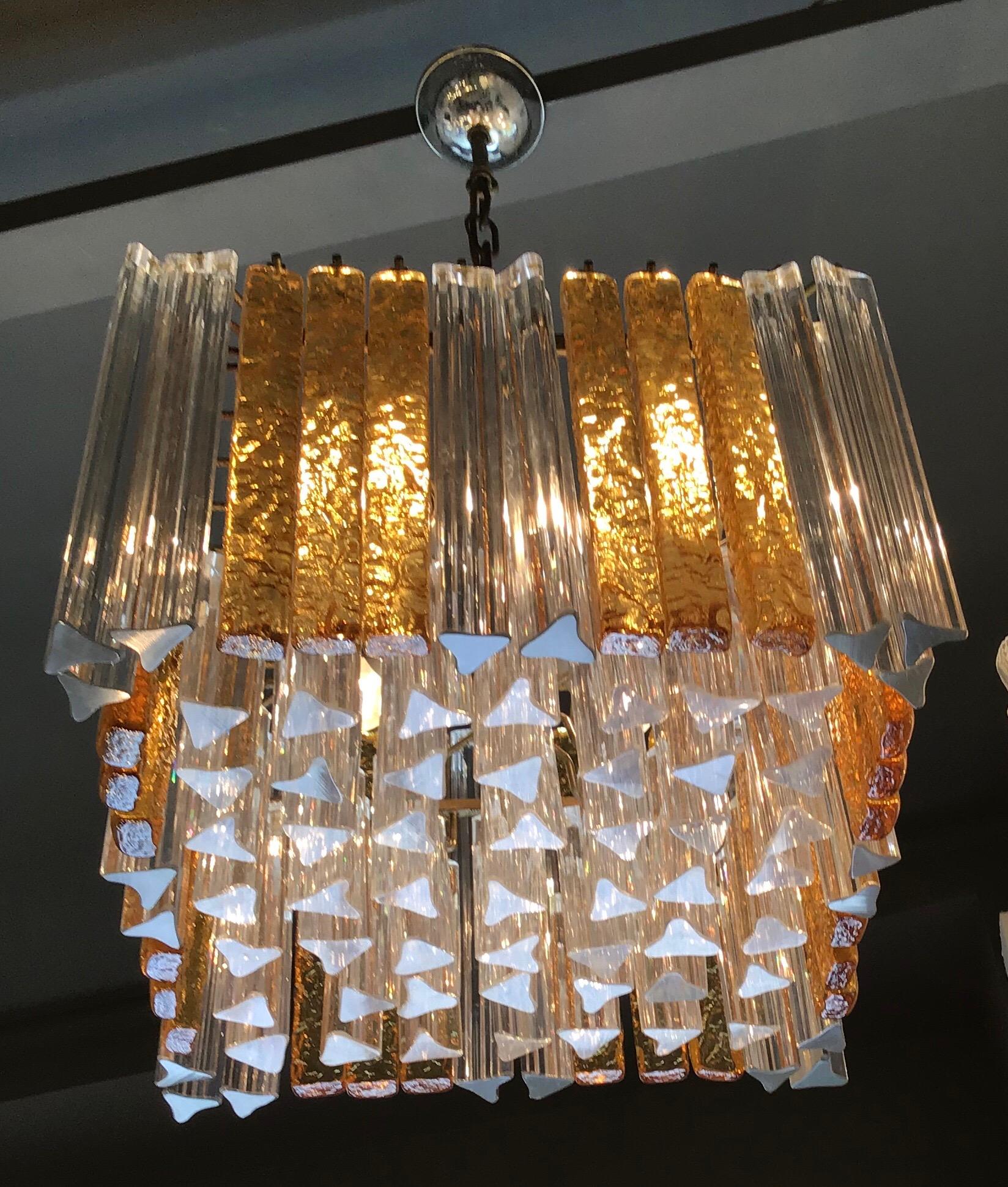 Venini Triedri Chandelier Murano Glass Iron 1960 Italy For Sale 6