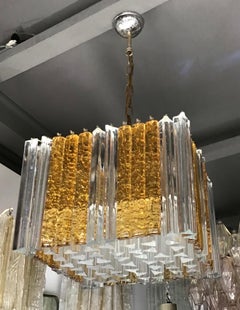 Venini Triedri Chandelier Murano Glass Iron 1960 Italy