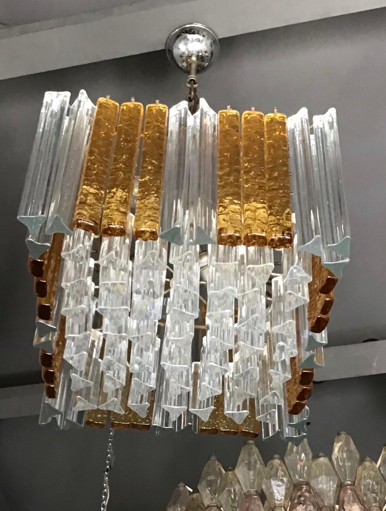 Other Venini Triedri Chandelier Murano Glass Iron 1960 Italy For Sale