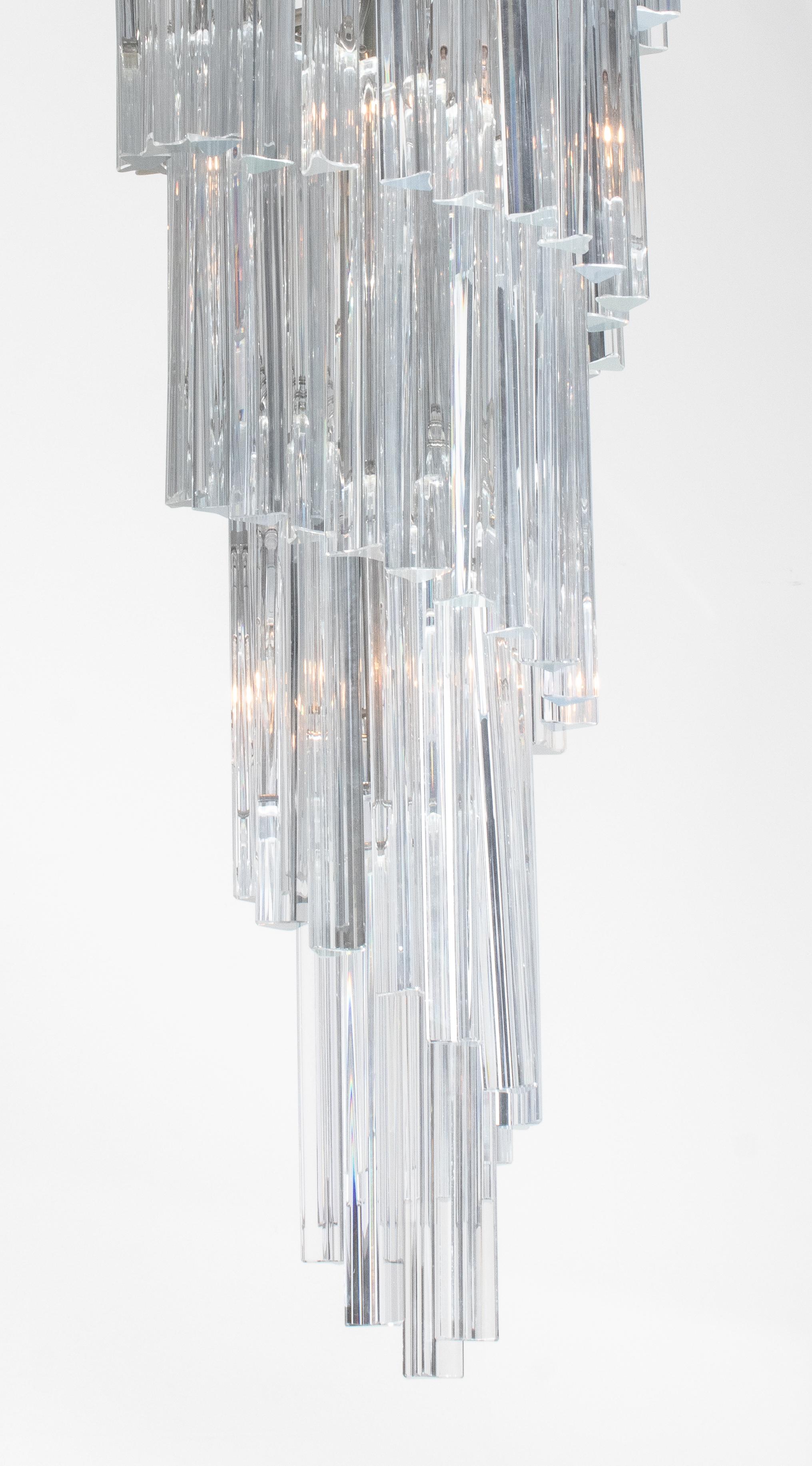 Unknown Venini Triedri Glass Cascading Spiral Chandelier For Sale