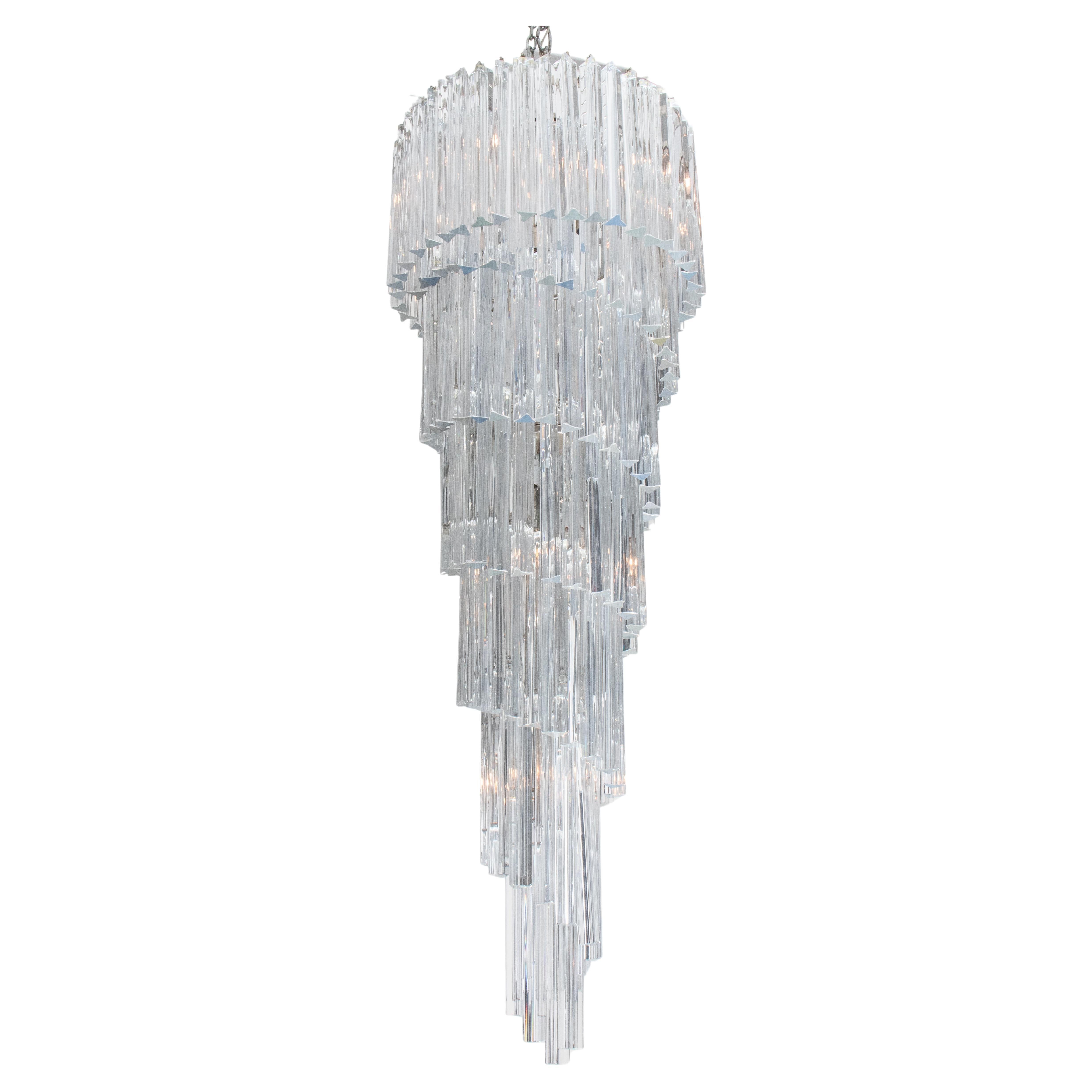 Venini Triedri Glass Cascading Spiral Chandelier For Sale