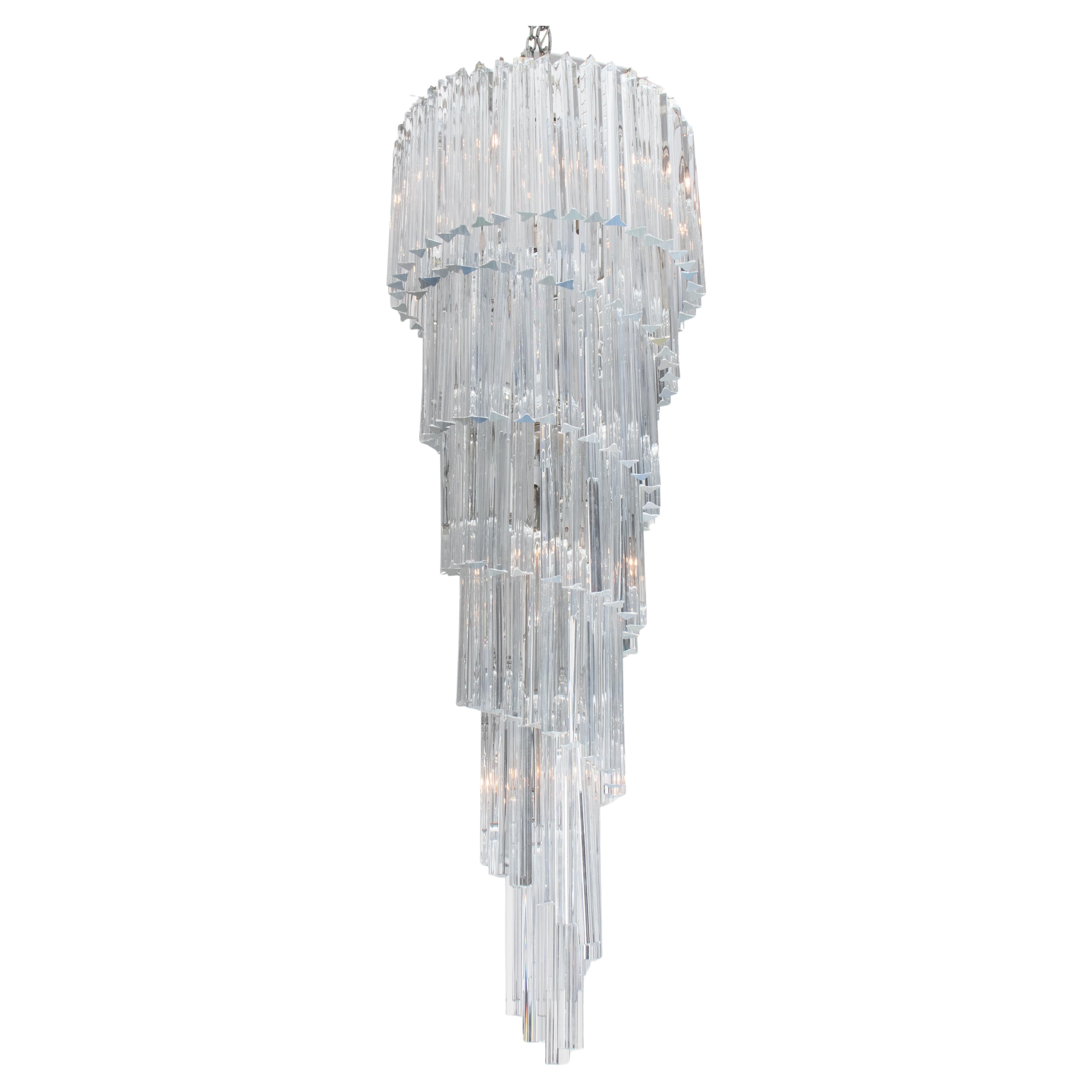 Lampadario a spirale a cascata in vetro di Venini Triedri