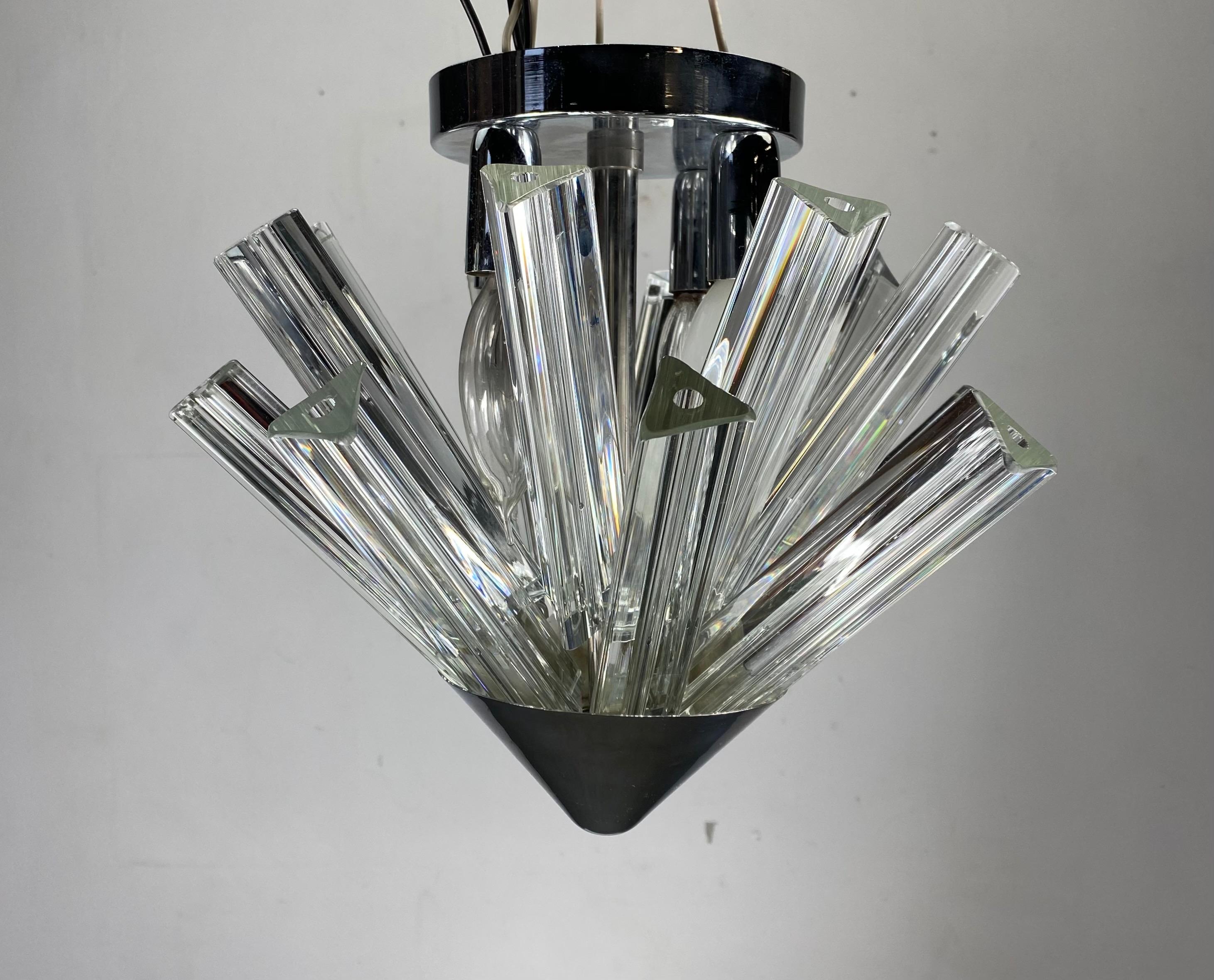 Late 20th Century Venini Style Triedri Prisms Flushmount Hanging Pendant Chandelier / Murano For Sale