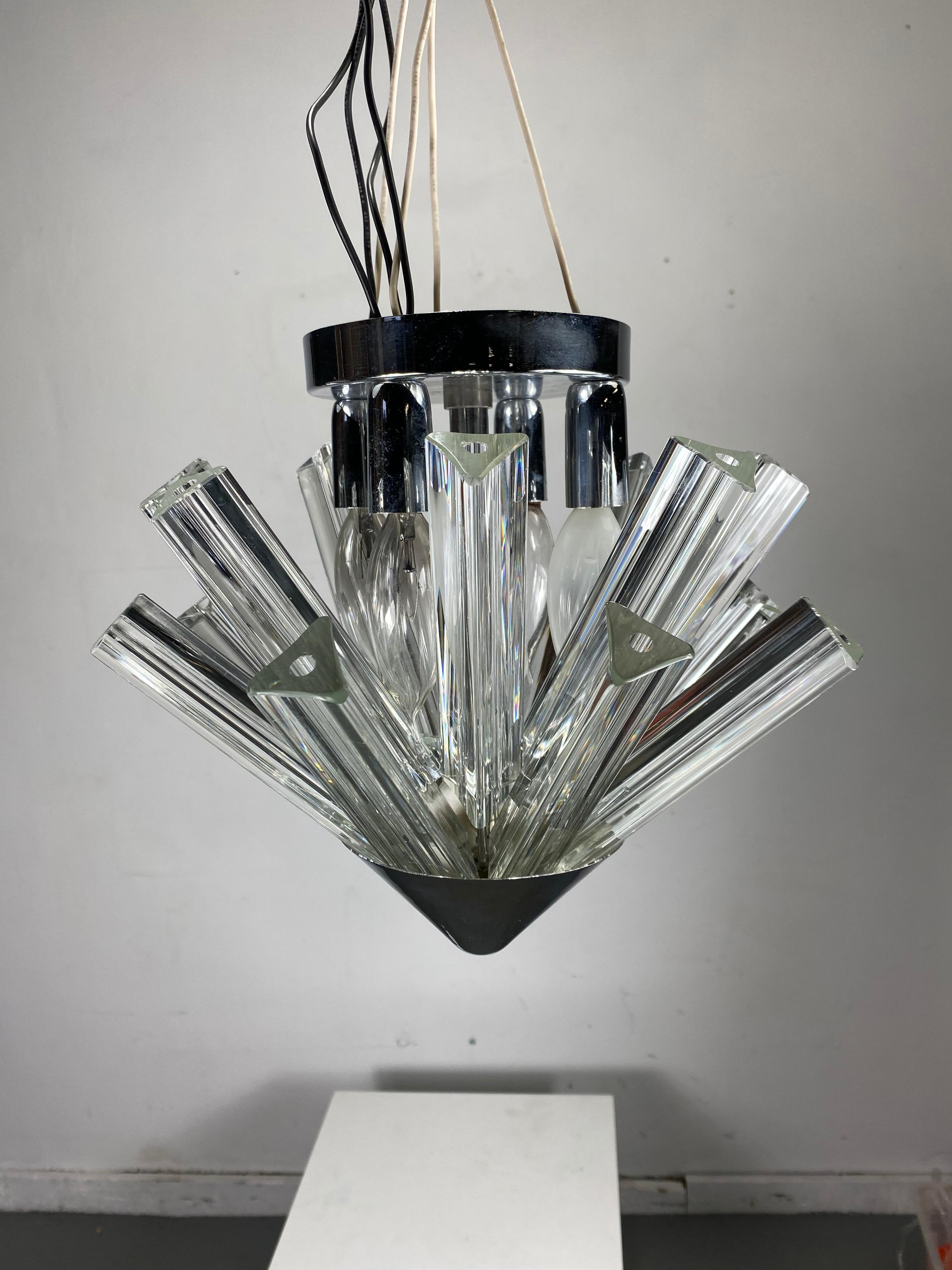 Glass Venini Style Triedri Prisms Flushmount Hanging Pendant Chandelier / Murano For Sale