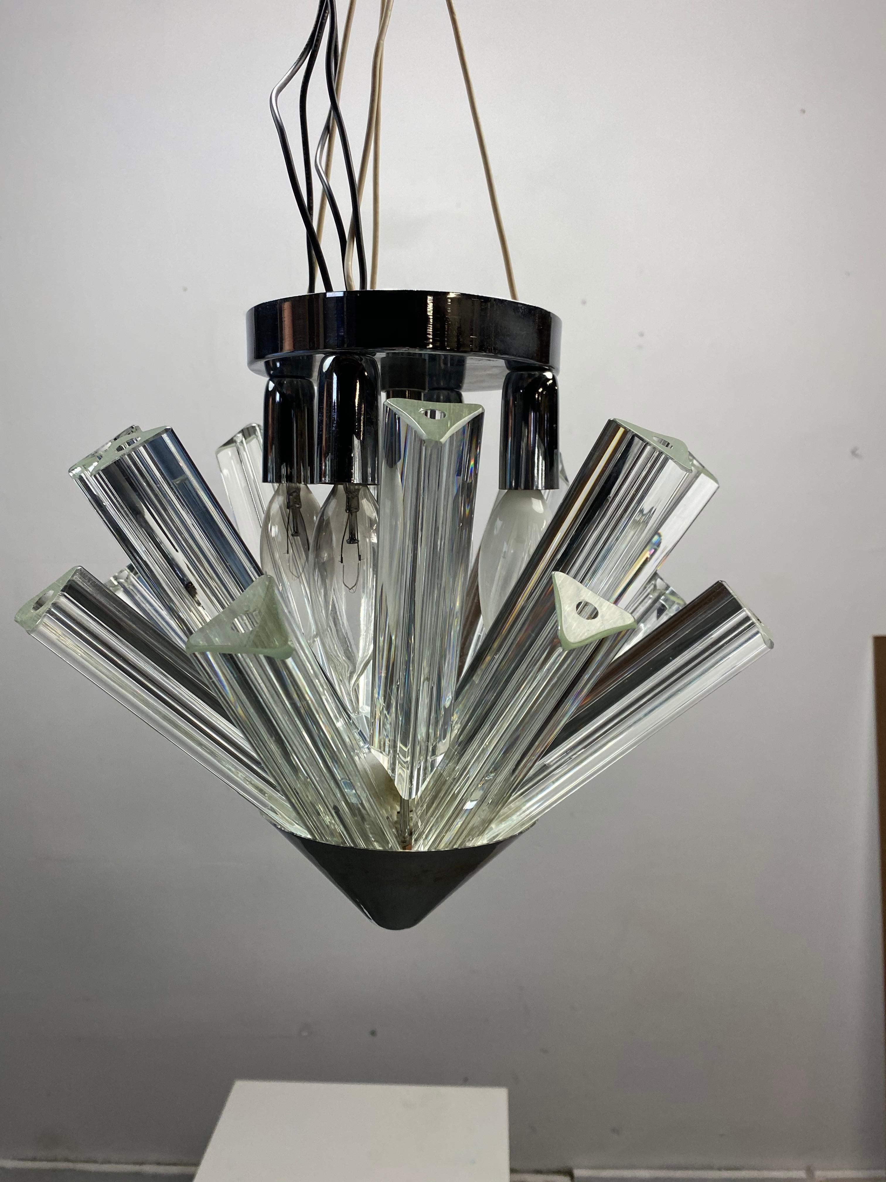 Lustre suspendu à pendentif encastré à prismes Triedri de style Venini / Murano en vente 1