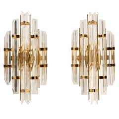 Venini Triedri sconces in Murano glass and gilded metal, Italy, 1970s