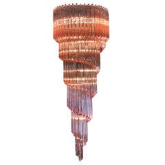 Venini “Triedri” Spiral Pink Murano Glass Chandelier