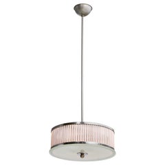Venini Trieste Attribution, Pendant Light, Nickel, Acrylic, Glass, Italy, 1930s