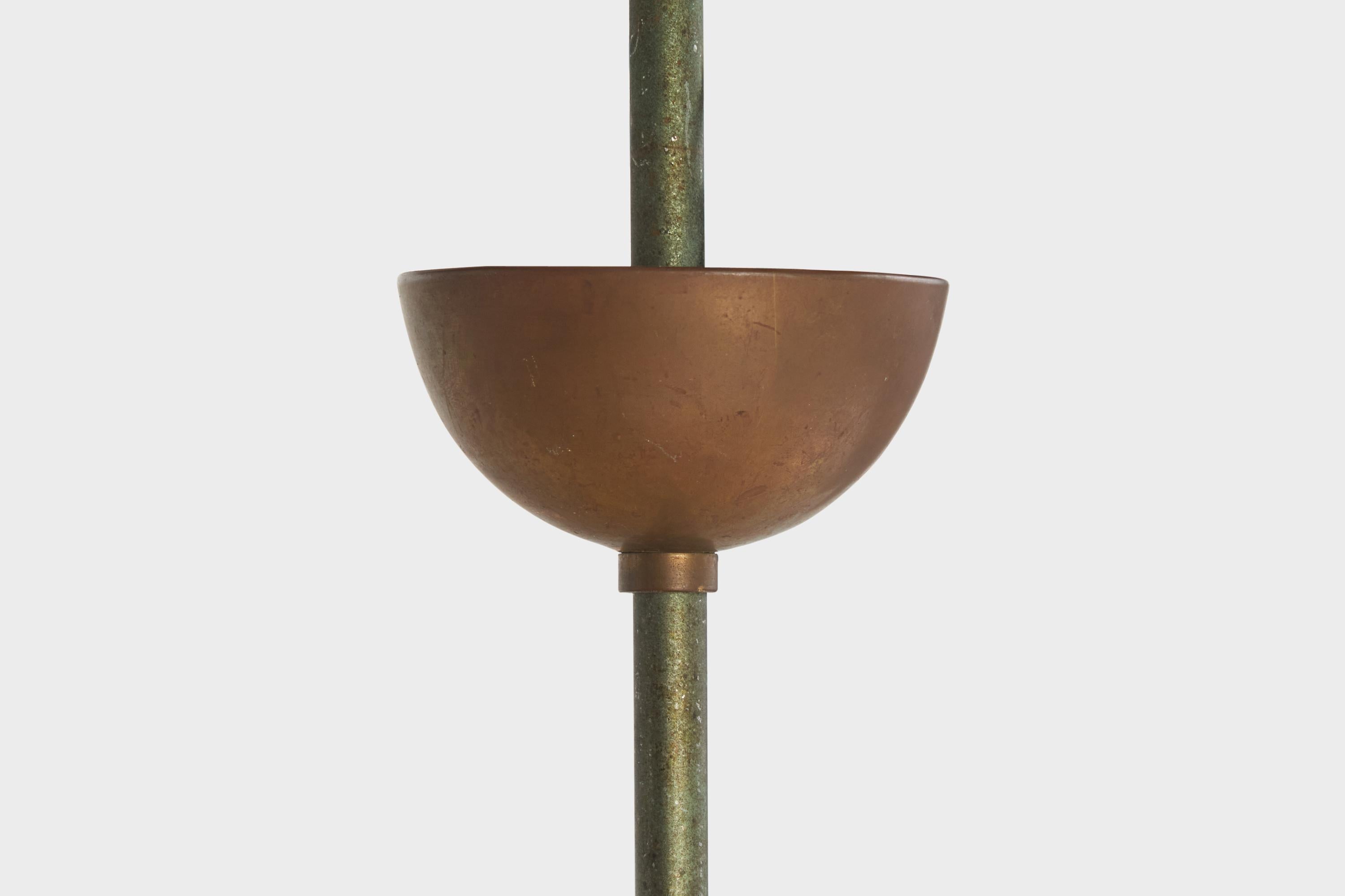 Venini Trieste Attribution, Lampada a sospensione, Nichel, Vetro, Rame, Italia, anni '30 in vendita 6