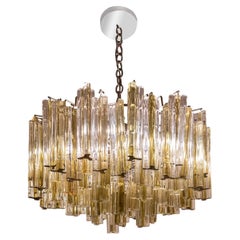 Venini "Trilobo" Chandelier with Clear and Yellow Glass Rods, 1960s