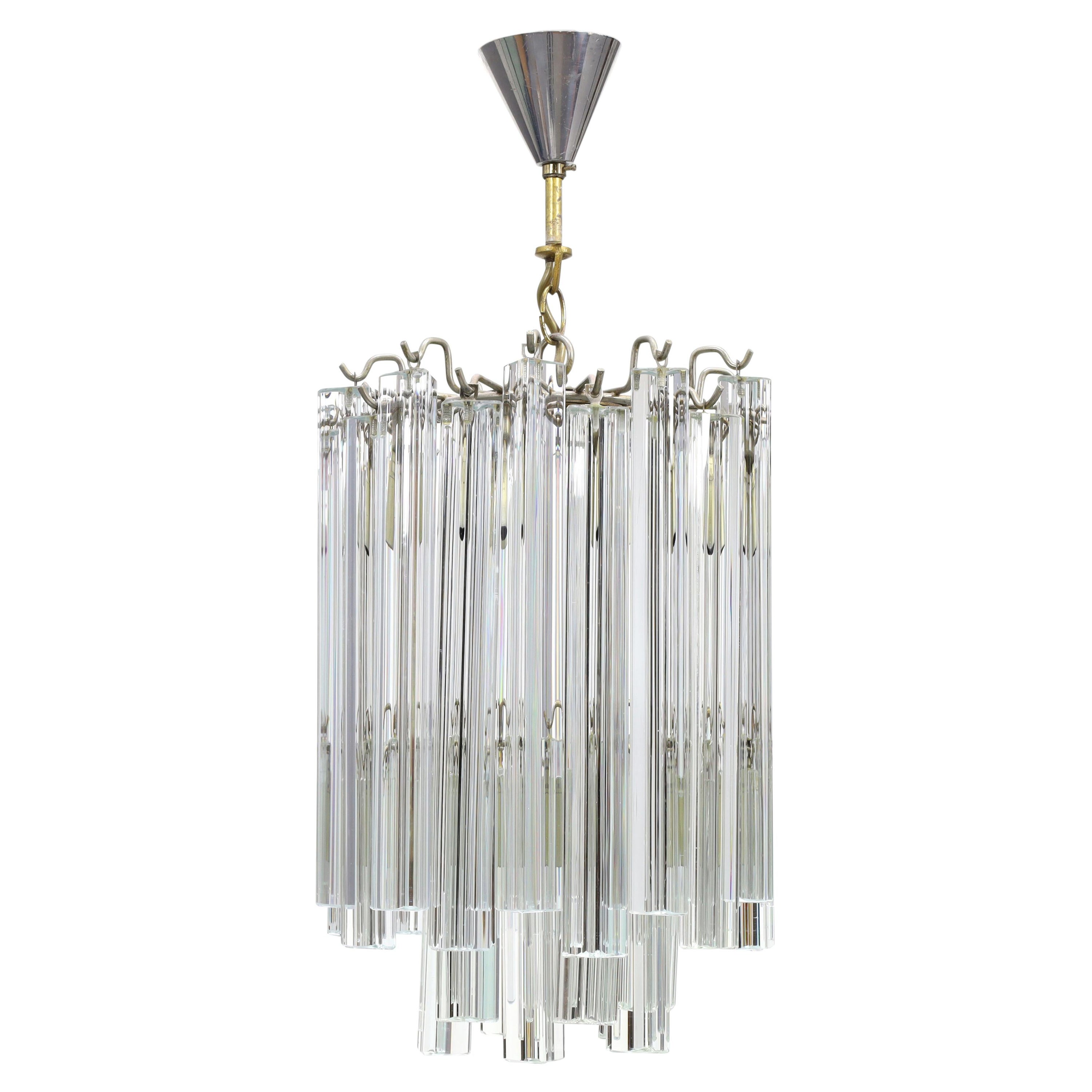 Venini Trilobo Murano Glass and Steel Chandelier circa 1960 Made in Italy