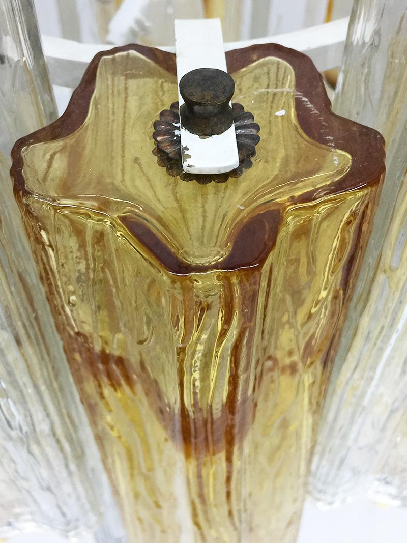 Italian Venini Tronchi Chandelier by Toni Zucchini with 2-Tone Murano Glass Tubes, Italy For Sale