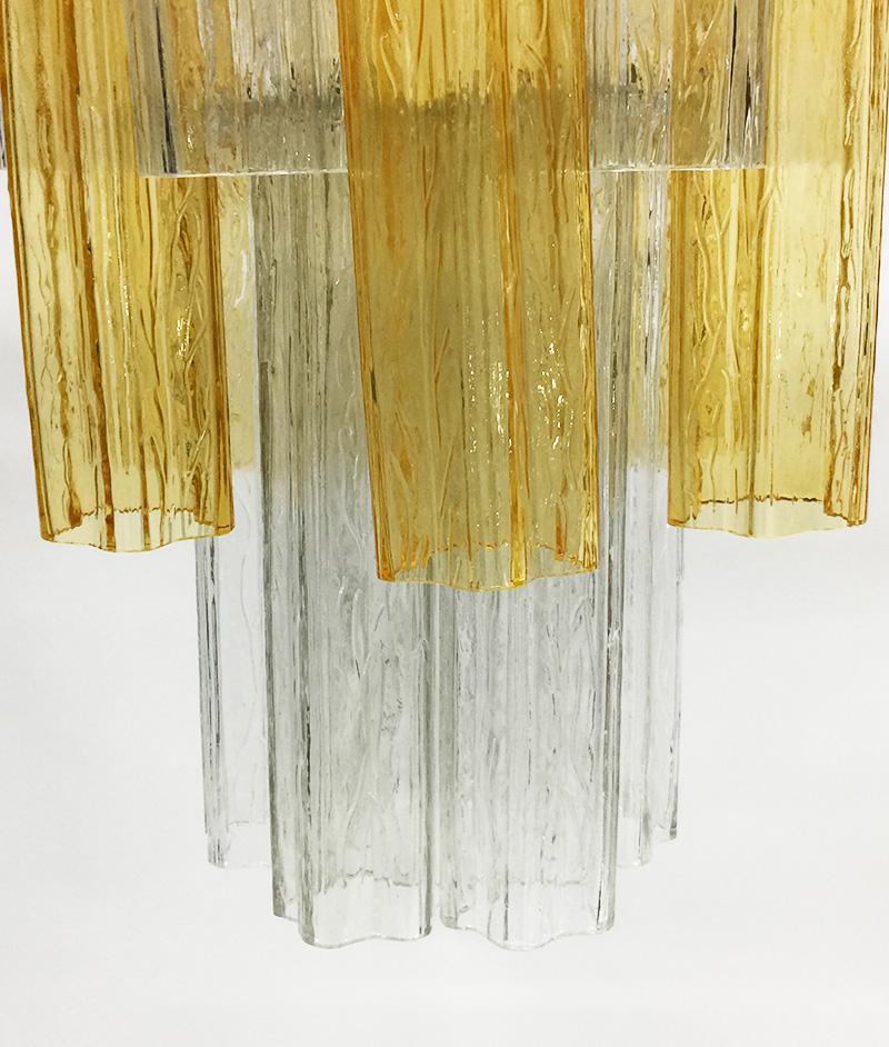 Venini Tronchi Chandelier by Toni Zucchini with 2-Tone Murano Glass Tubes, Italy In Good Condition For Sale In Delft, NL