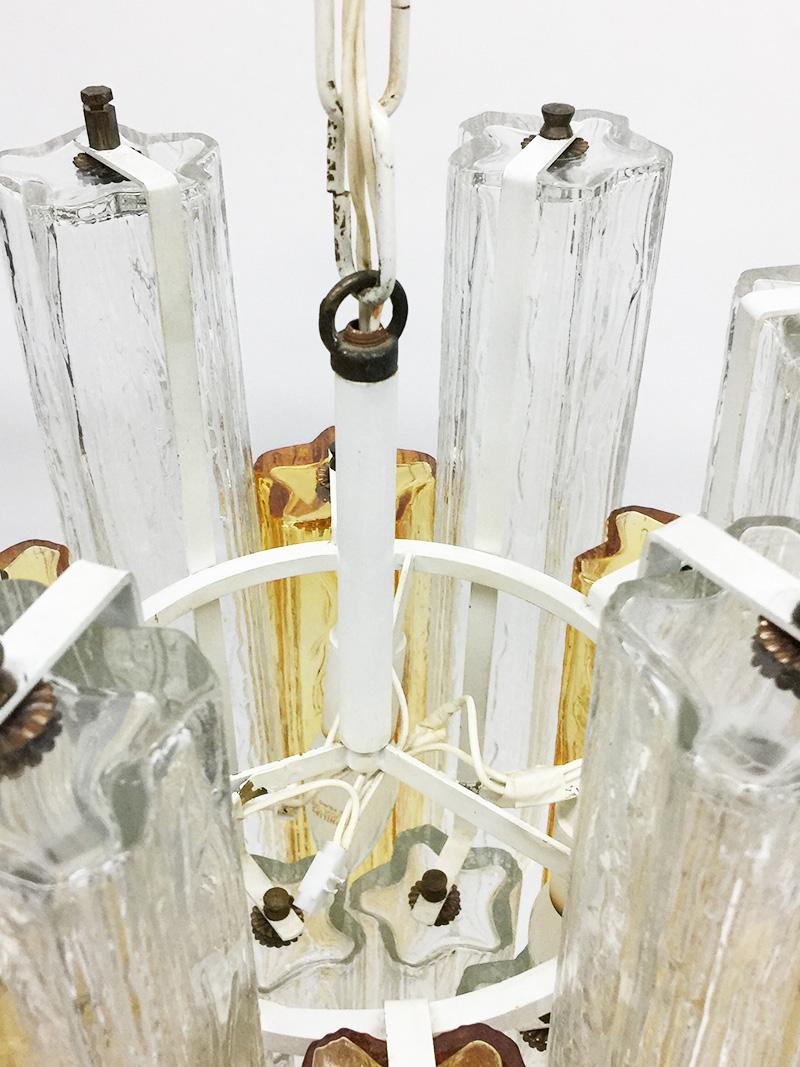 Metal Venini Tronchi Chandelier by Toni Zucchini with 2-Tone Murano Glass Tubes, Italy For Sale