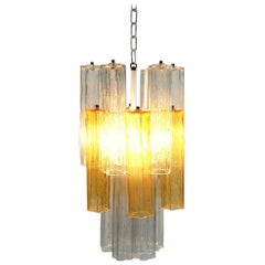 Venini Tronchi Chandelier by Toni Zucchini with 2-Tone Murano Glass Tubes, Italy