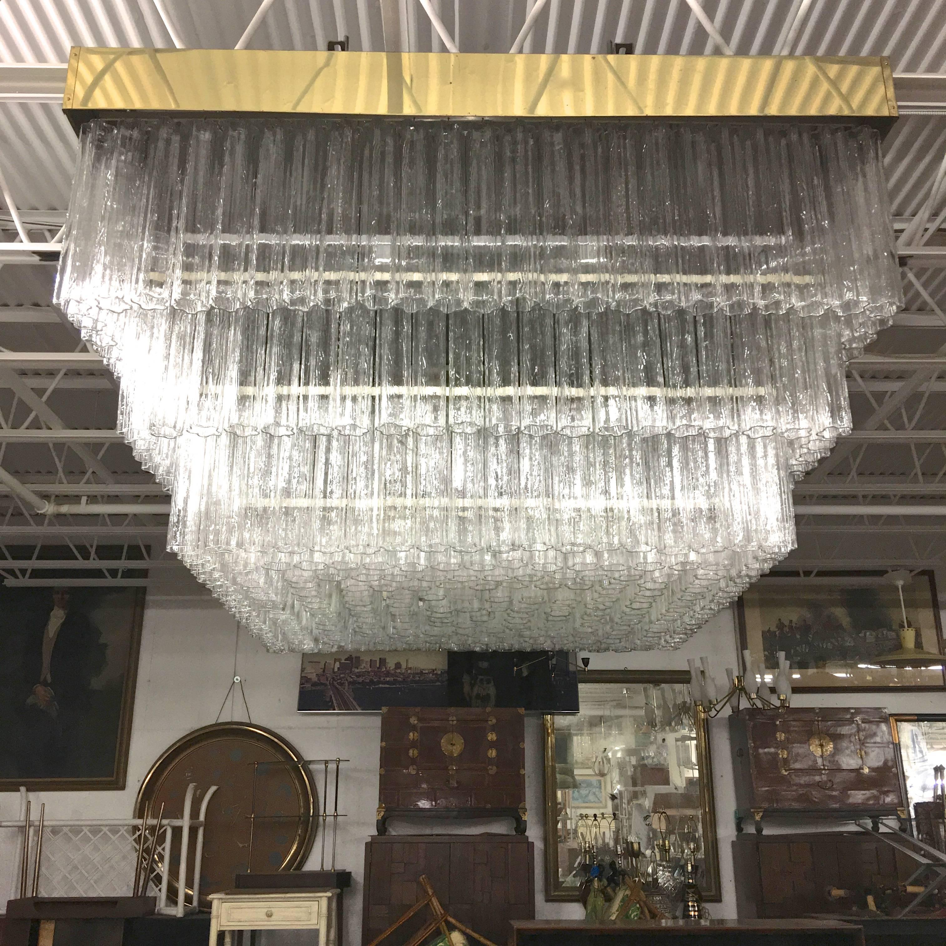 Late 20th Century Venini Tronchi Square Three-Tier Flush Mount Chandelier