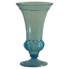 Venini Trumpet Form Aquamarine Blue Blown Glass Vase, 1930's