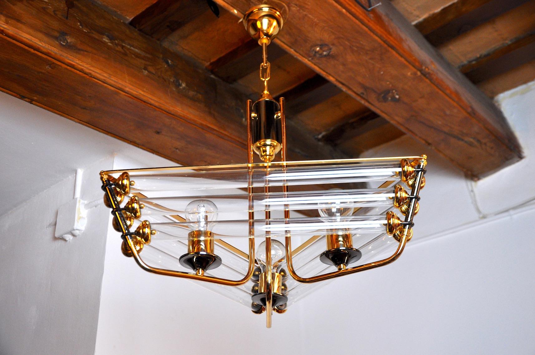 Lámpara tubular de cristal de Murano Venini 1970, Italia Regencia de Hollywood en venta