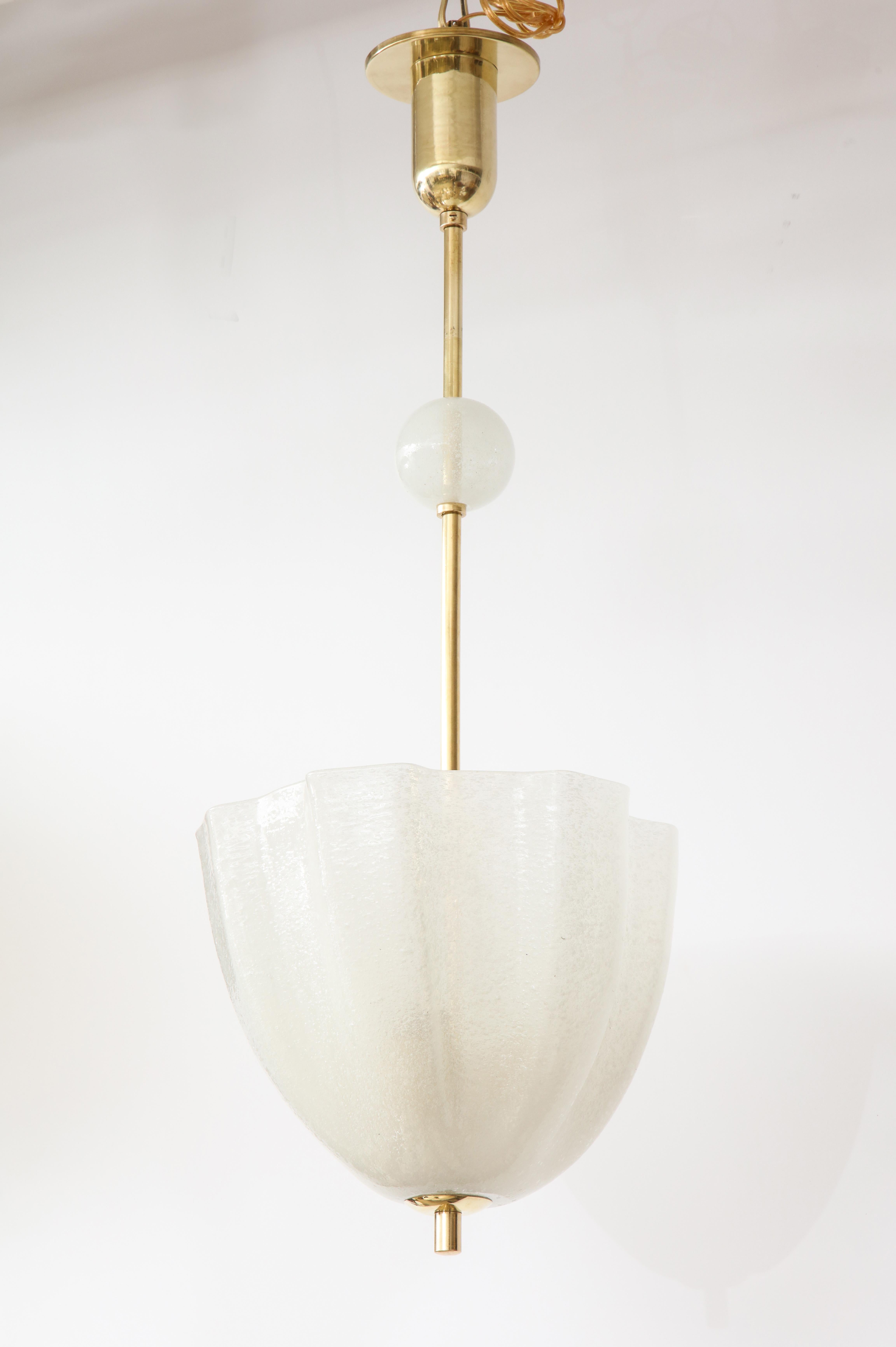 Tulip Shaped Frosted Opaline Glass Pendant In Excellent Condition In New York, NY