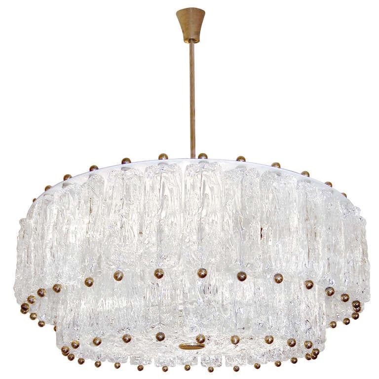 Italian Venini Two-Tier Textured Glass Fixture For Sale