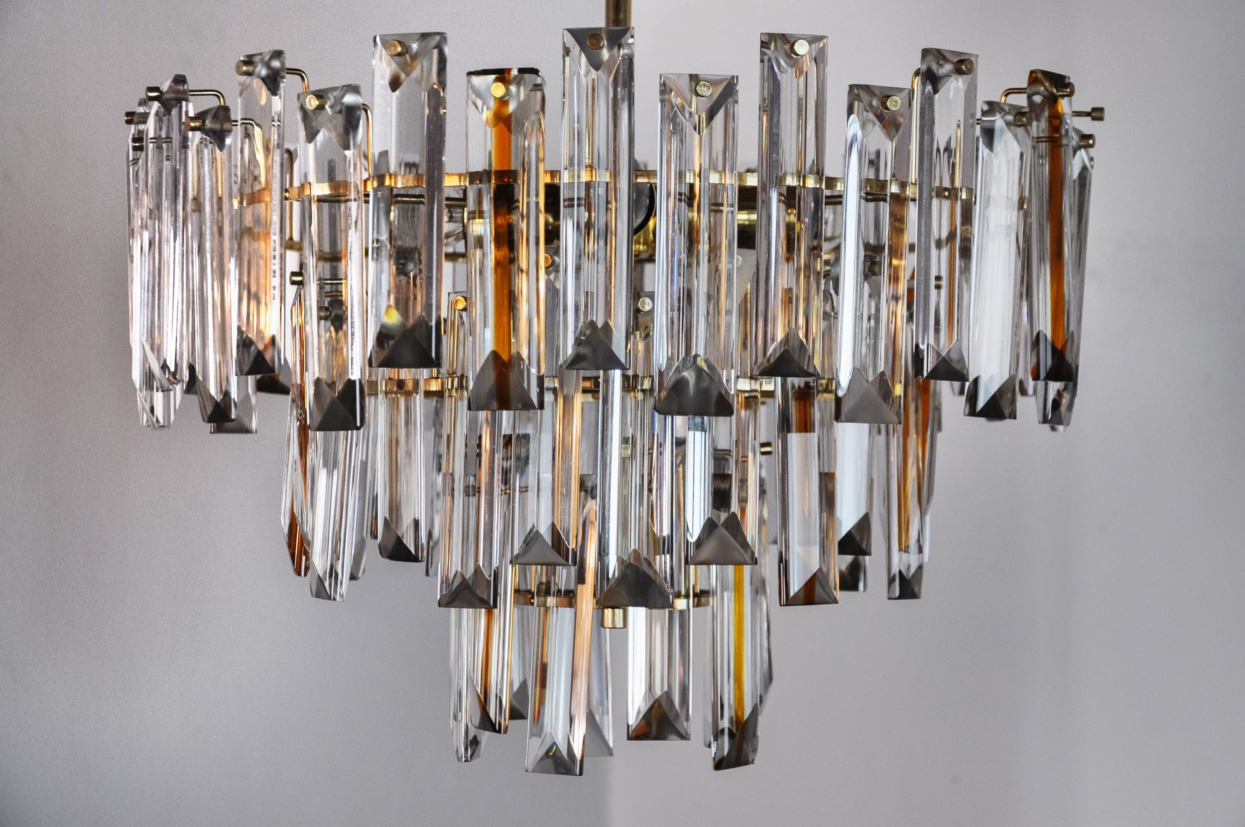 Late 20th Century Venini Two-Tone Chandelier, 3 Levels, Murano Glass, Italy, 1970 For Sale