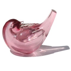 Venini Tyra Lundgren Murano Vollständig signiert rosa italienischen Kunstglas Vogel Figur