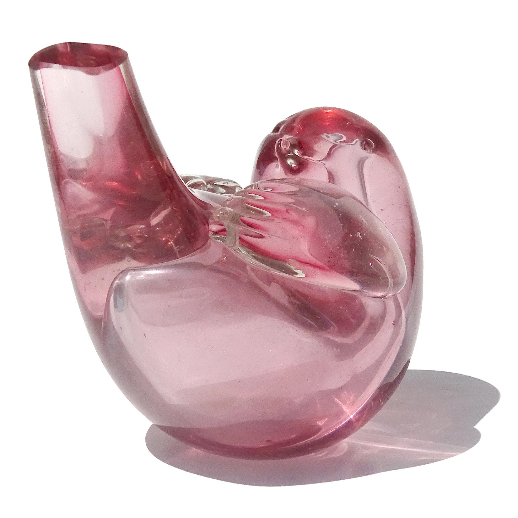 Venini Tyra Lundgren Murano Vollständig signiert rosa italienischen Kunstglas Vogel Figur (Italienisch)