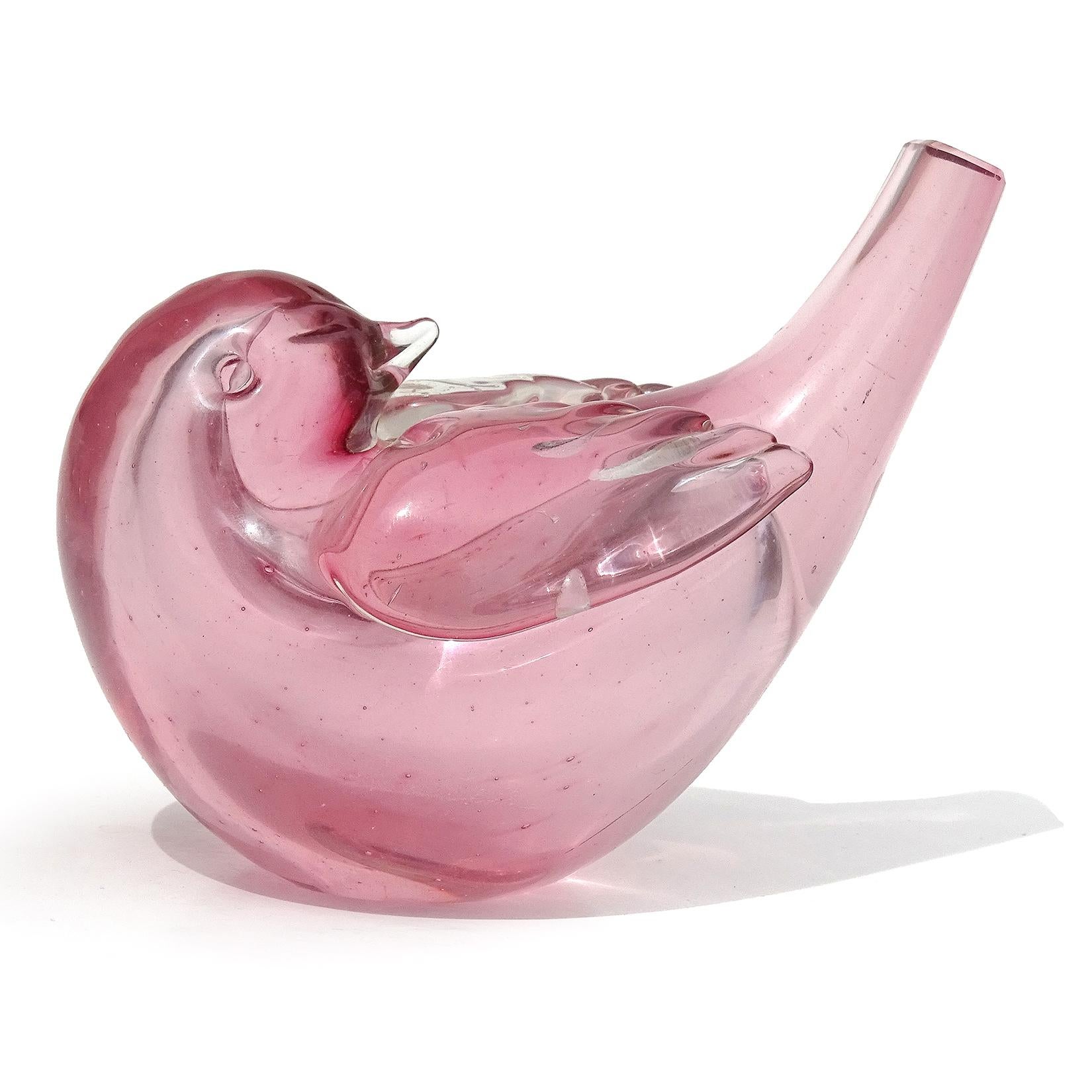 Art Deco Venini Tyra Lundgren Murano Fully Signed Pink Italian Art Glass Bird Figurine