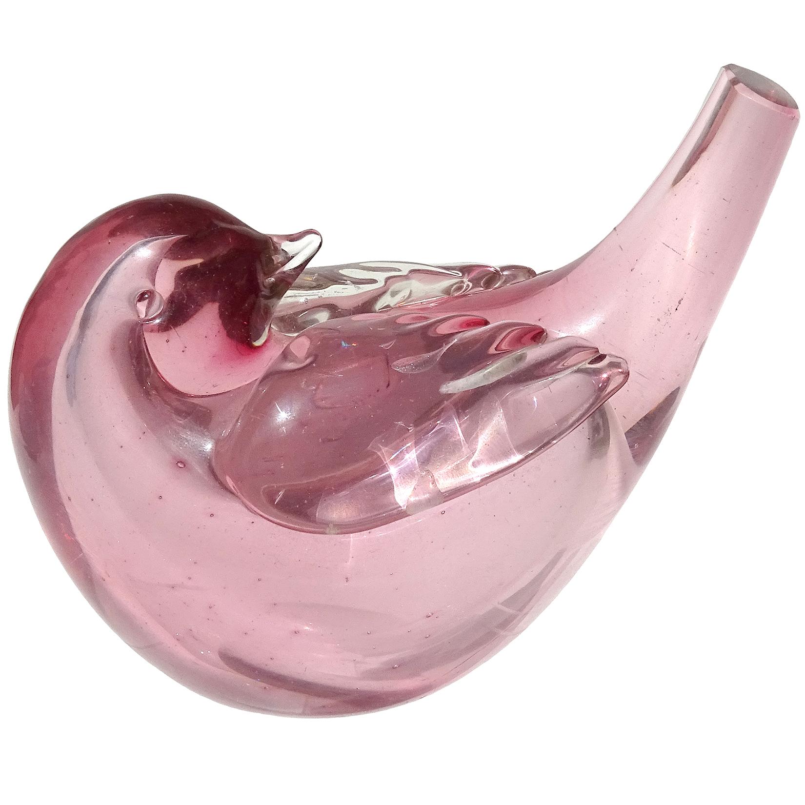 Venini Tyra Lundgren Murano Fully Signed Pink Italian Art Glass Bird Figurine