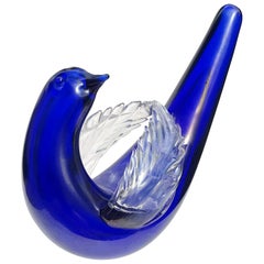 Venini Tyra Lundgren Murano Iridescent Blue Italian Art Glass Bird Sculpture
