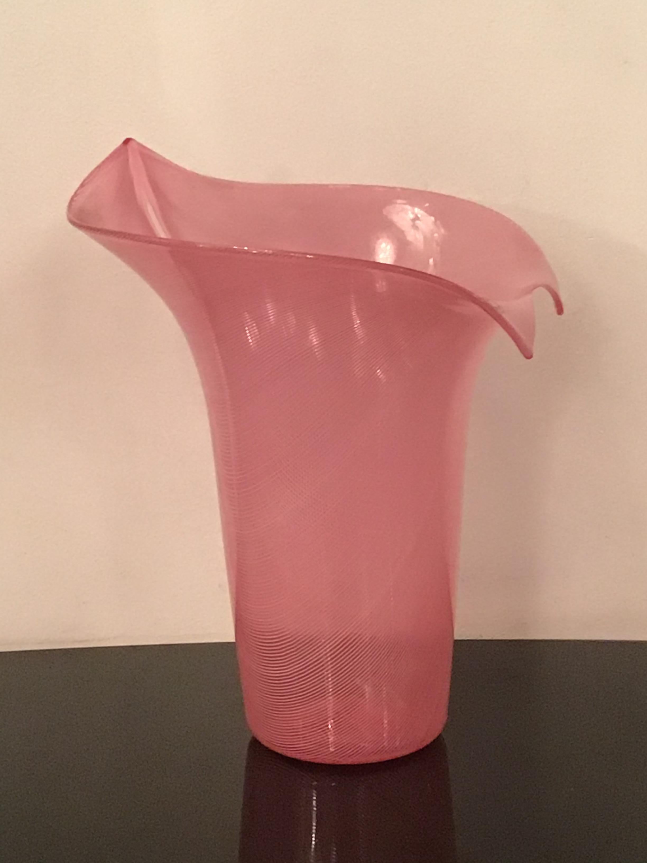 VENINI # Tyra Lundgren# Vase Filigrana Glass 1989 Murano Italy For Sale 4