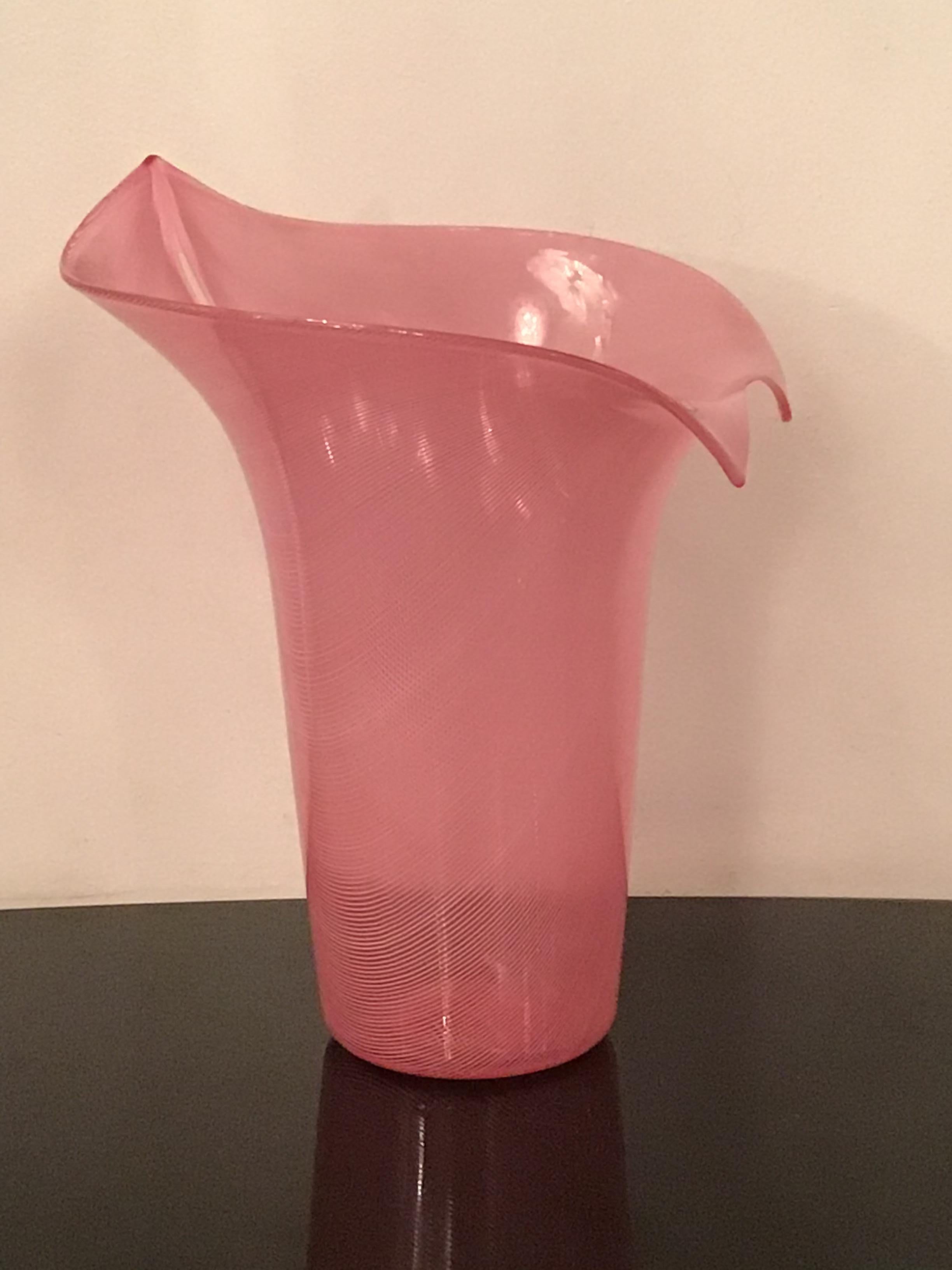 VENINI # Tyra Lundgren# Vase Filigrana Glass 1989 Murano Italy For Sale 5