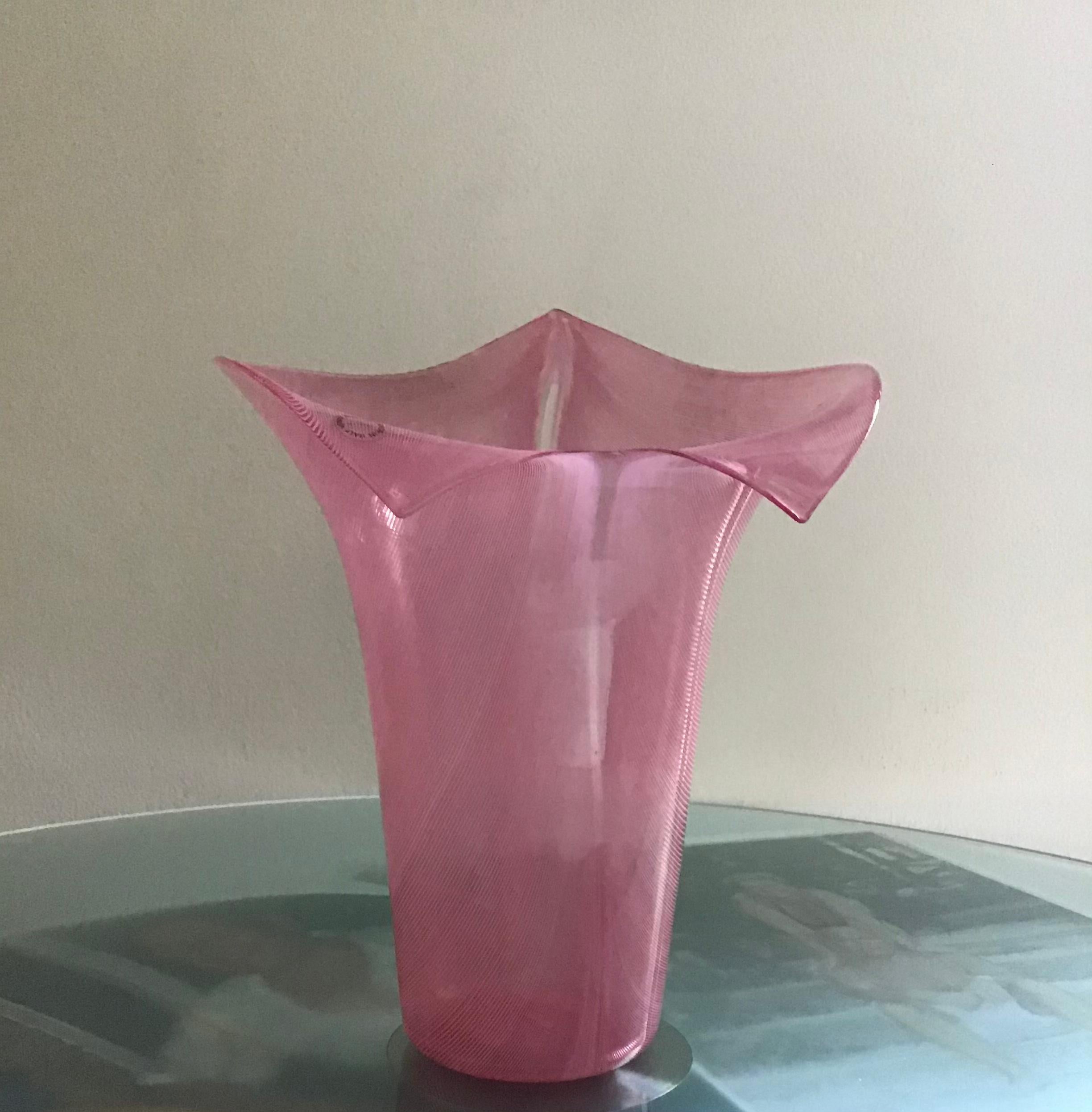 VENINI # Tyra Lundgren# Vase Filigrana Glass 1989 Murano Italy For Sale 12