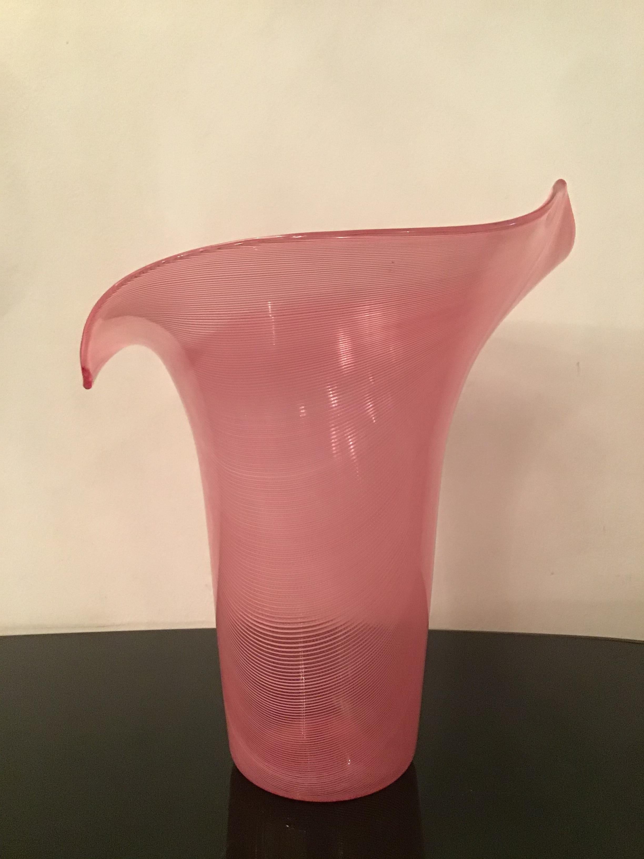 Other VENINI # Tyra Lundgren# Vase Filigrana Glass 1989 Murano Italy For Sale