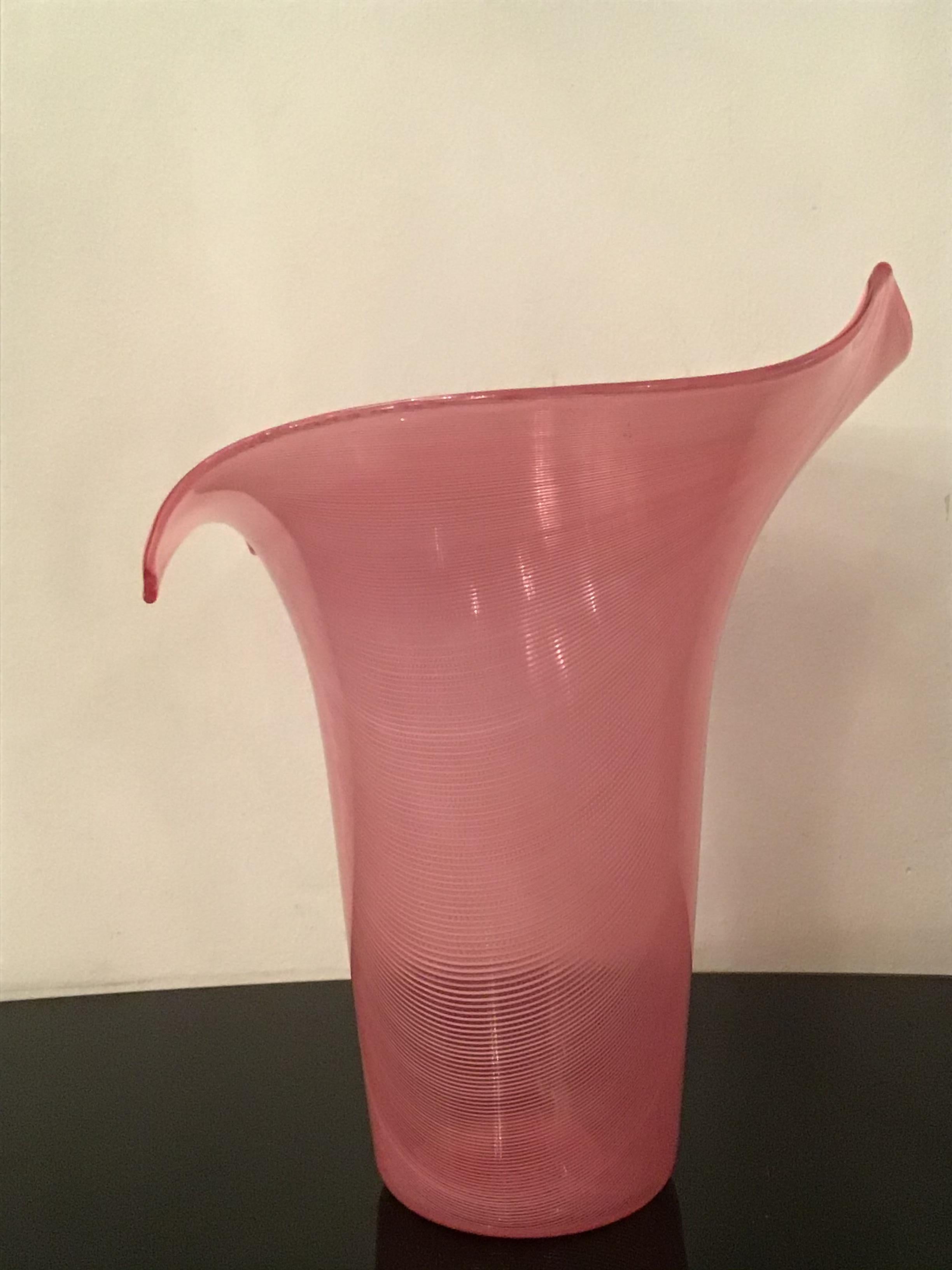 VENINI Tyra Lundgren Vase Filigrana Glass 1989 Murano Italy For Sale