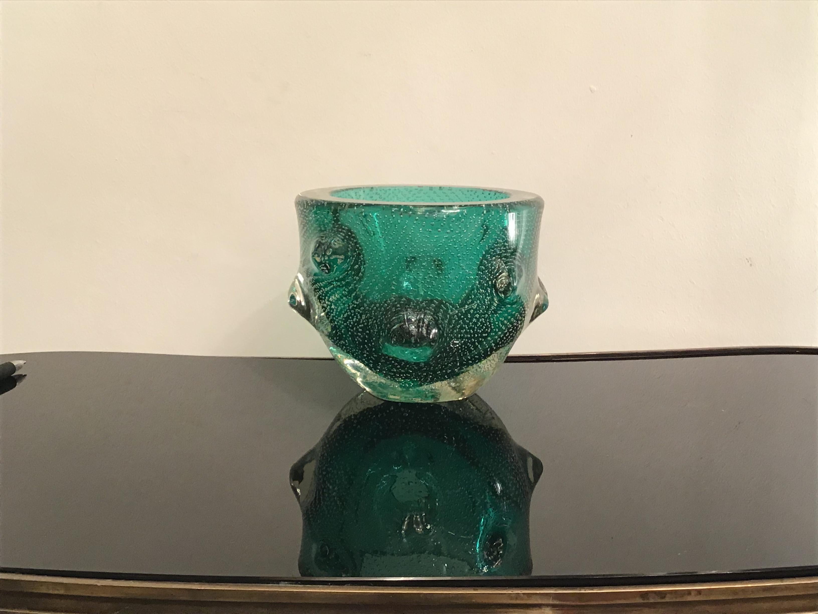 Mid-20th Century Venini Vase “Bugne” Murano Glass, 1940, Italy For Sale