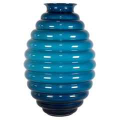 VENINI jarrón Deco Azul Horizonte de cristal de Murano, Firmado 2012, Made in Italy