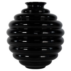 VENINI vase Deco by Martinuzzi Black Murano Glass, Signed 2002, Made in Italy