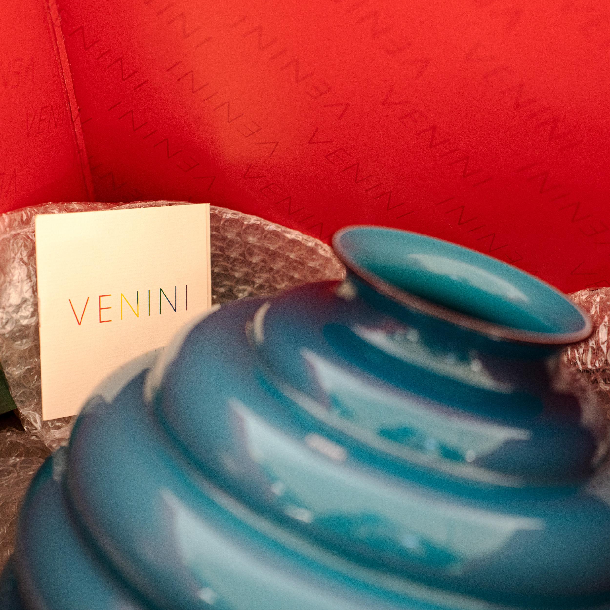 Mid-Century moderno VENINI vase Deco by Martinuzzi Blue Horizon Murano Glass Signed 2014 in vendita