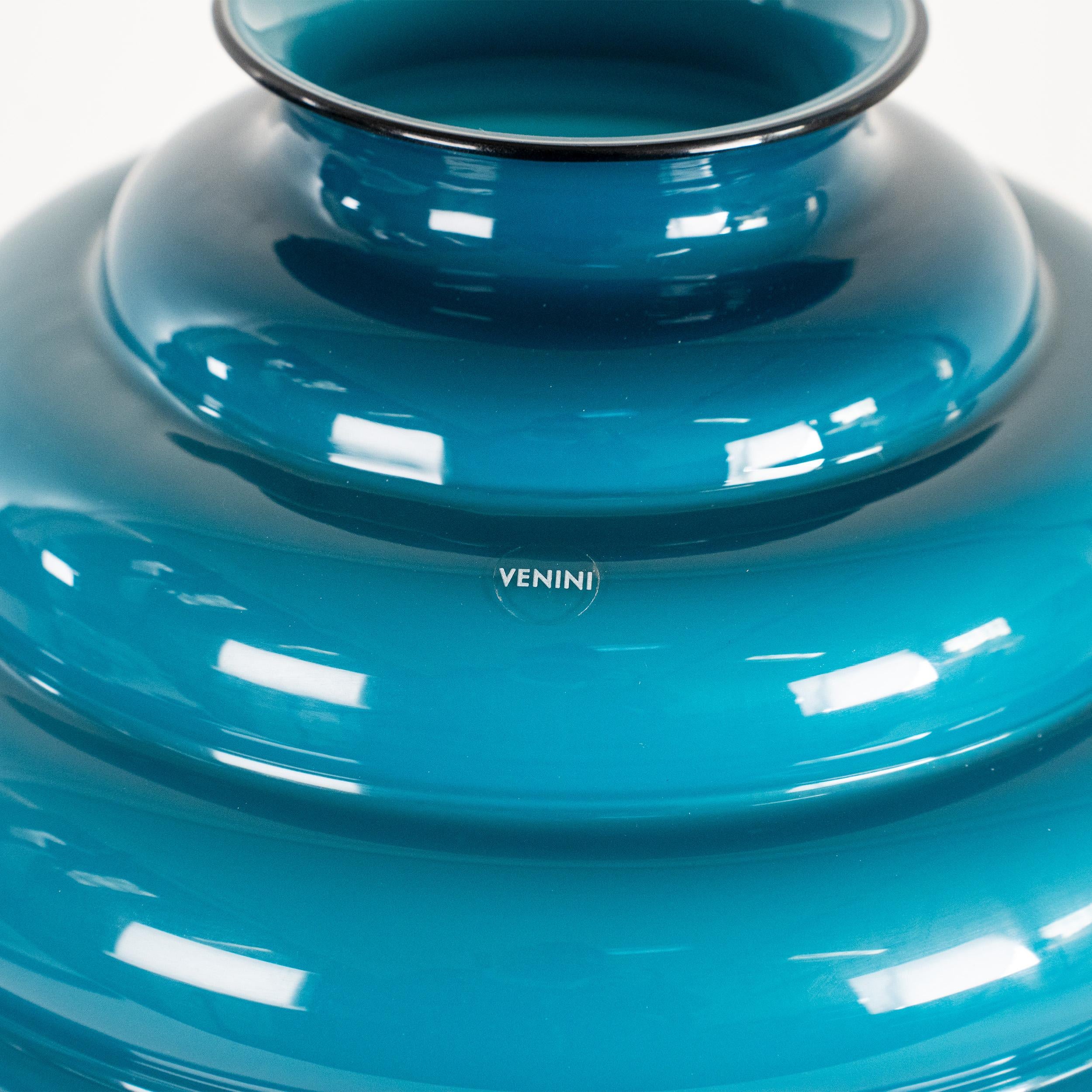 XXI secolo e contemporaneo VENINI vase Deco by Martinuzzi Blue Horizon Murano Glass Signed 2014 in vendita