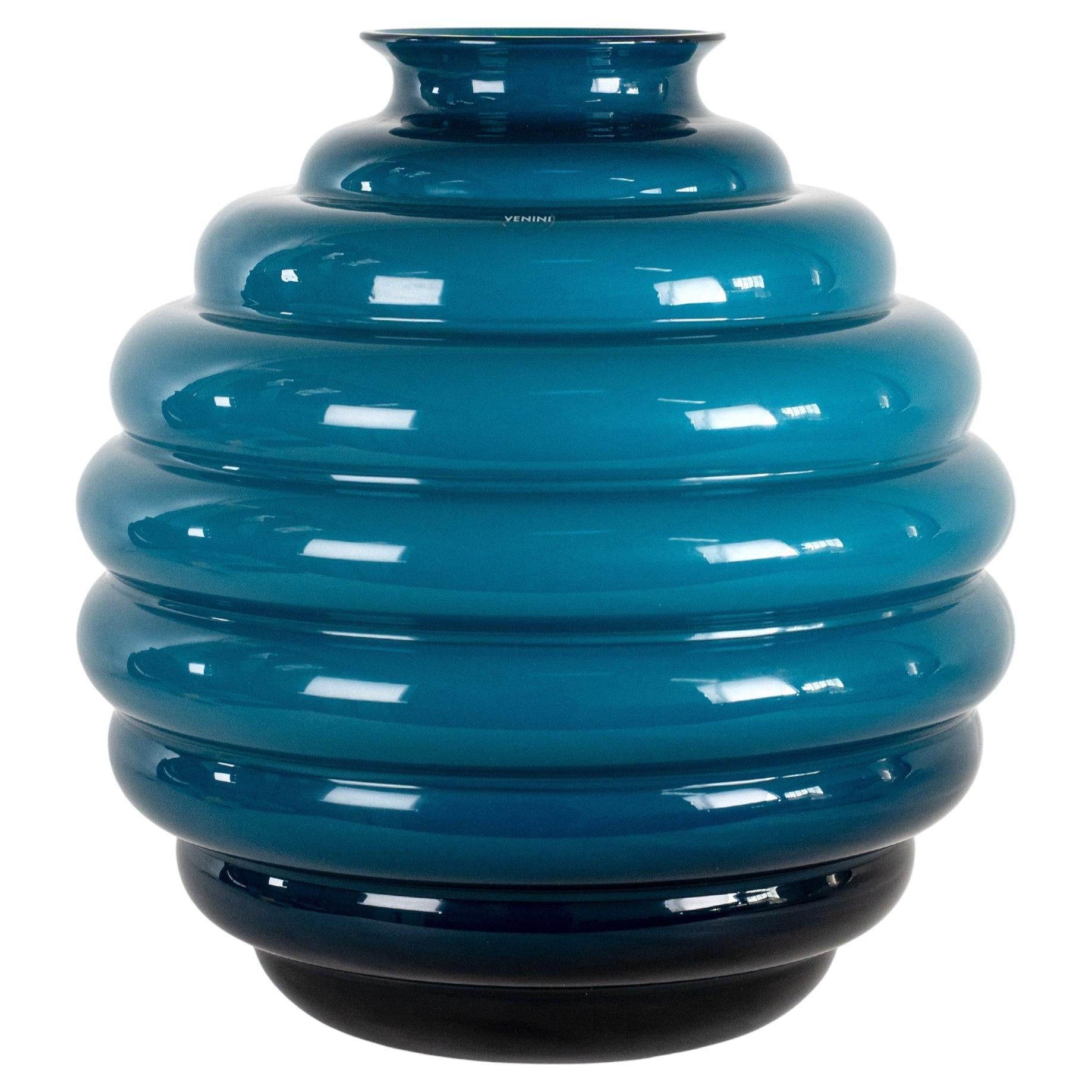 VENINI vase Deco by Martinuzzi Blue Horizon Murano Glass Signed 2014